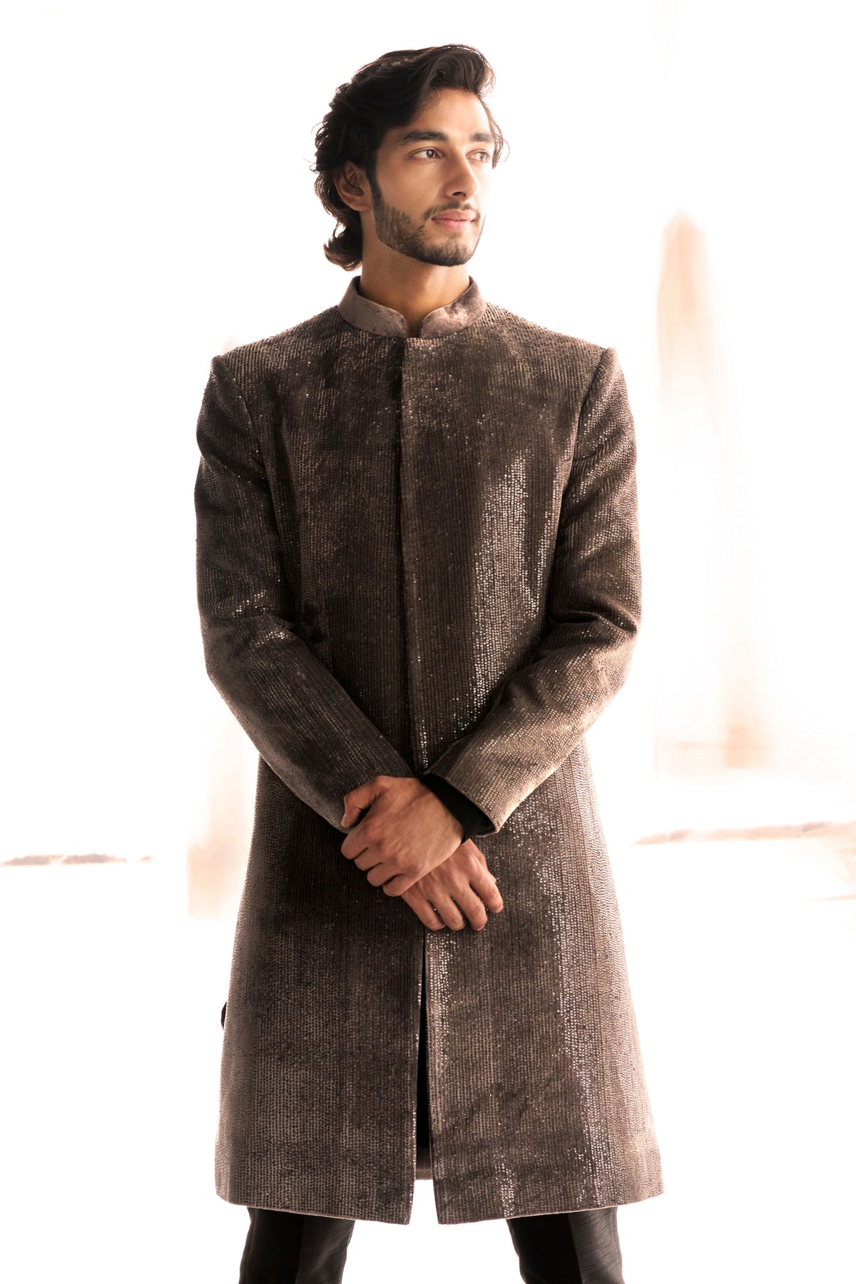 Taupe Sequins Sherwani