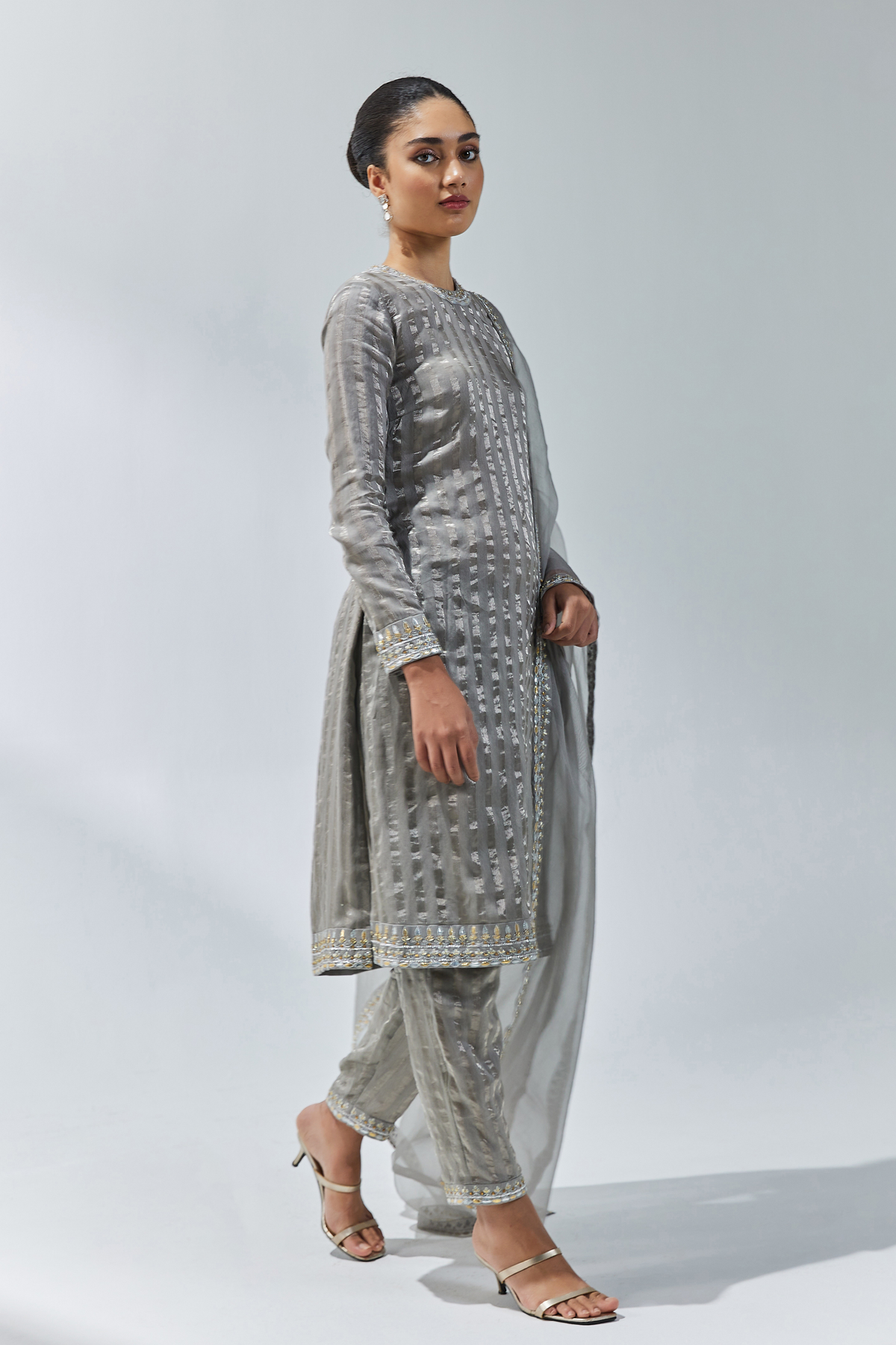 Stone Grey Embroidered Kurta Set