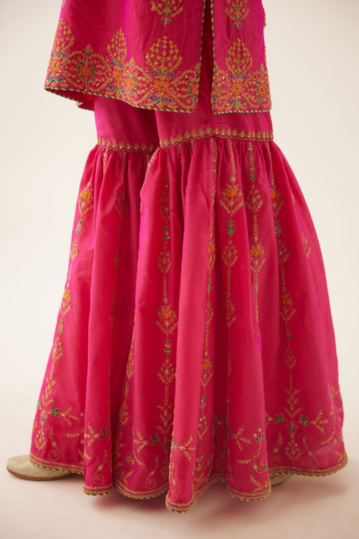 Raspberry Short Silk Kurta Set