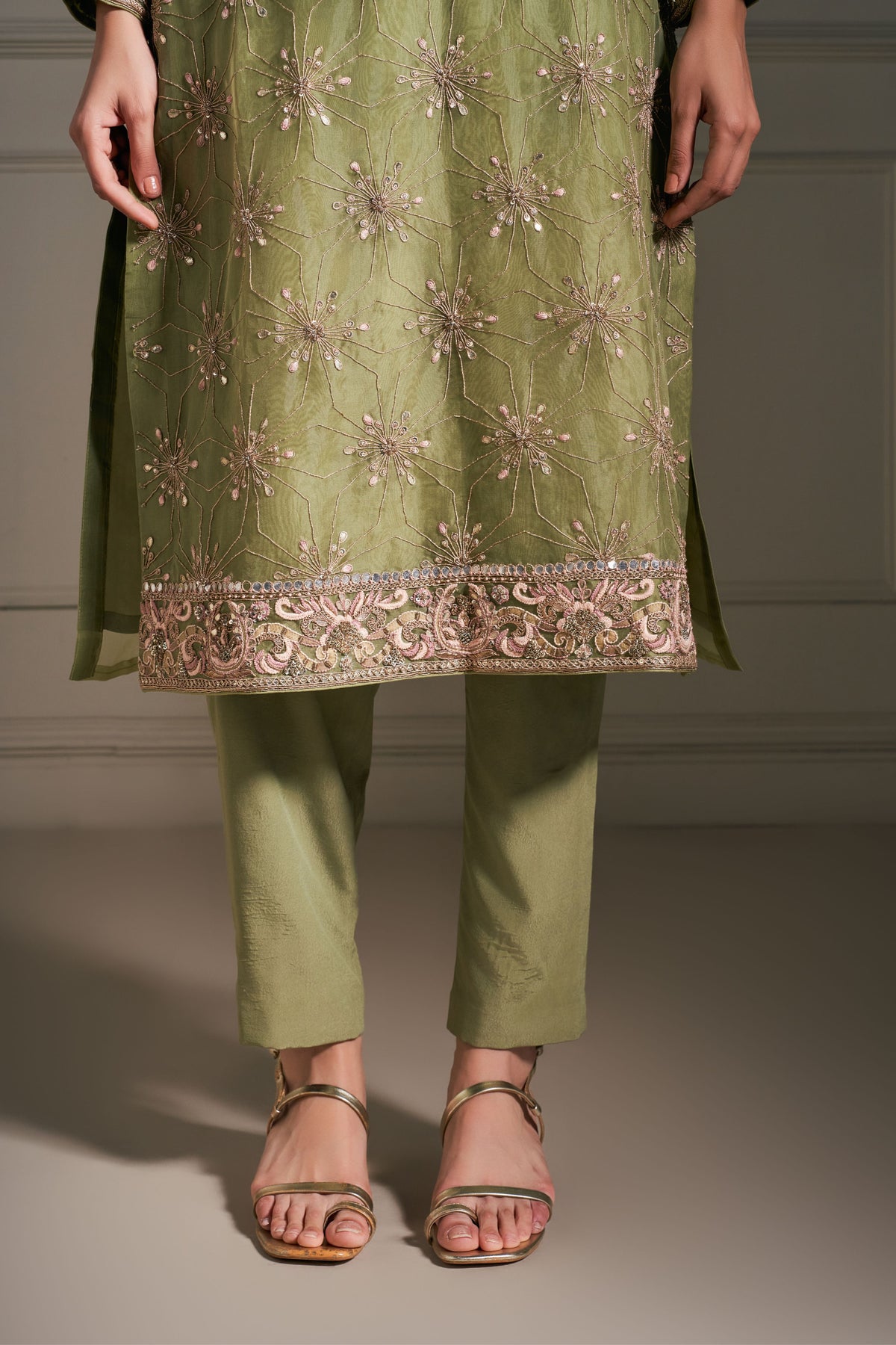 Green Hand Embellished Kurta Set