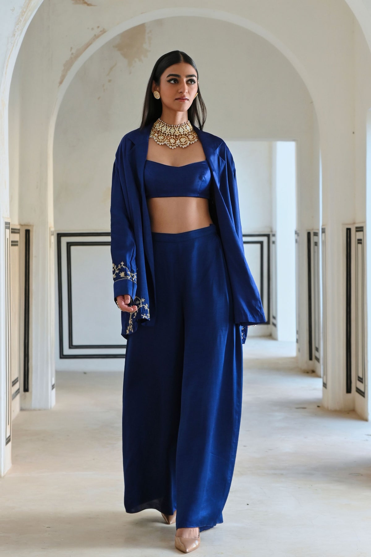 Royal Blue Embroidered Palazzo Set