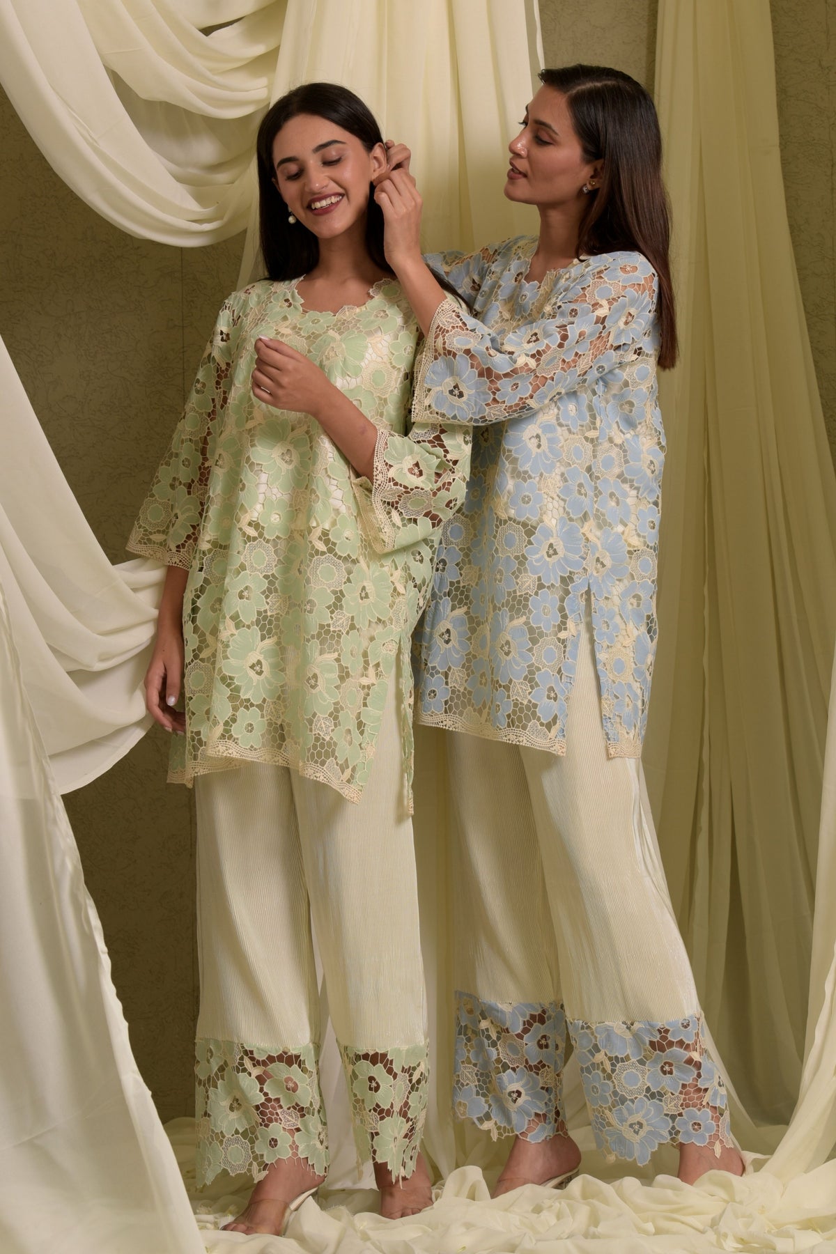 Myra Mesh Floral Pastel Kurta Set