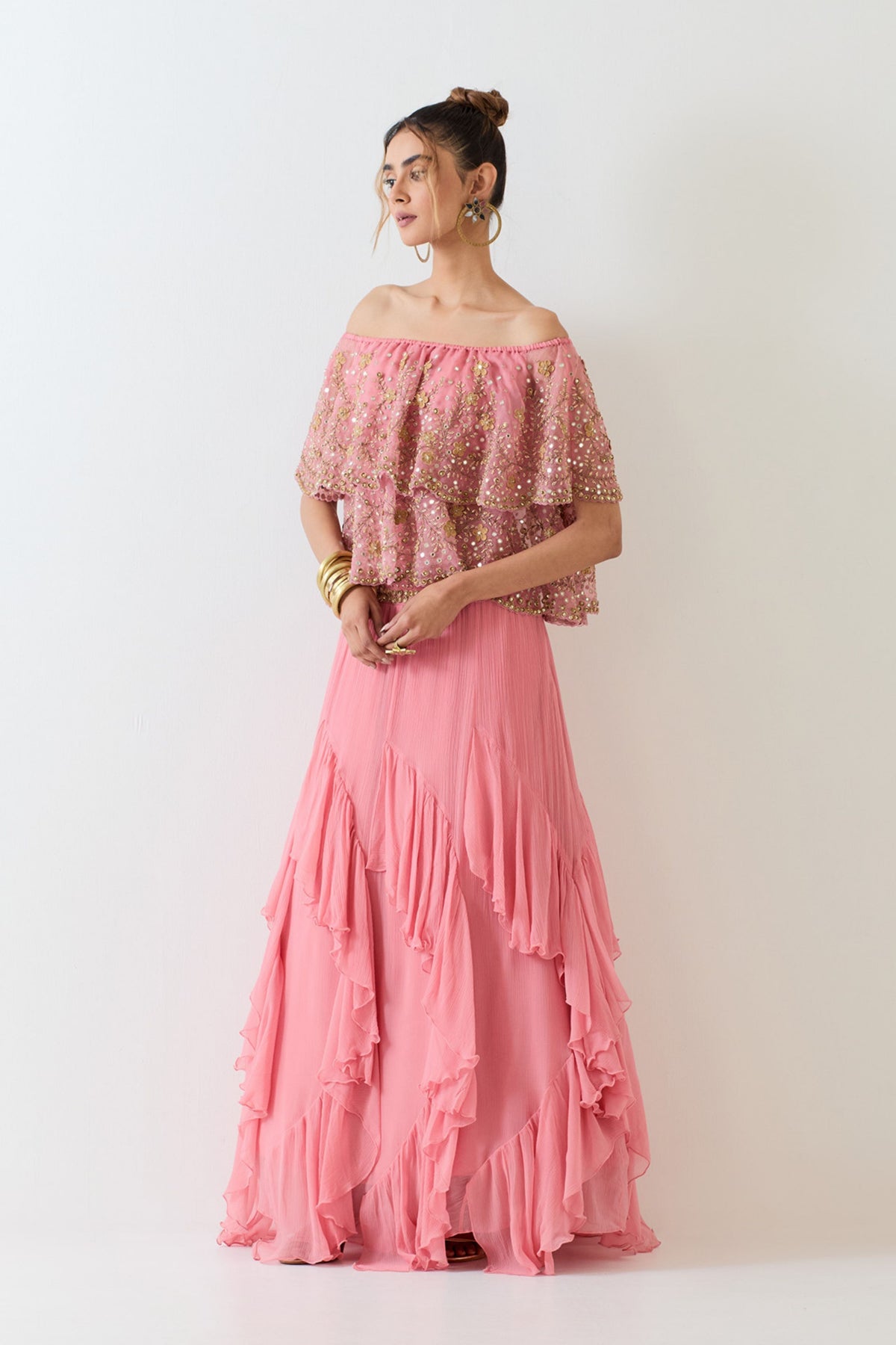 Off Shoulder Organza Skirt Set