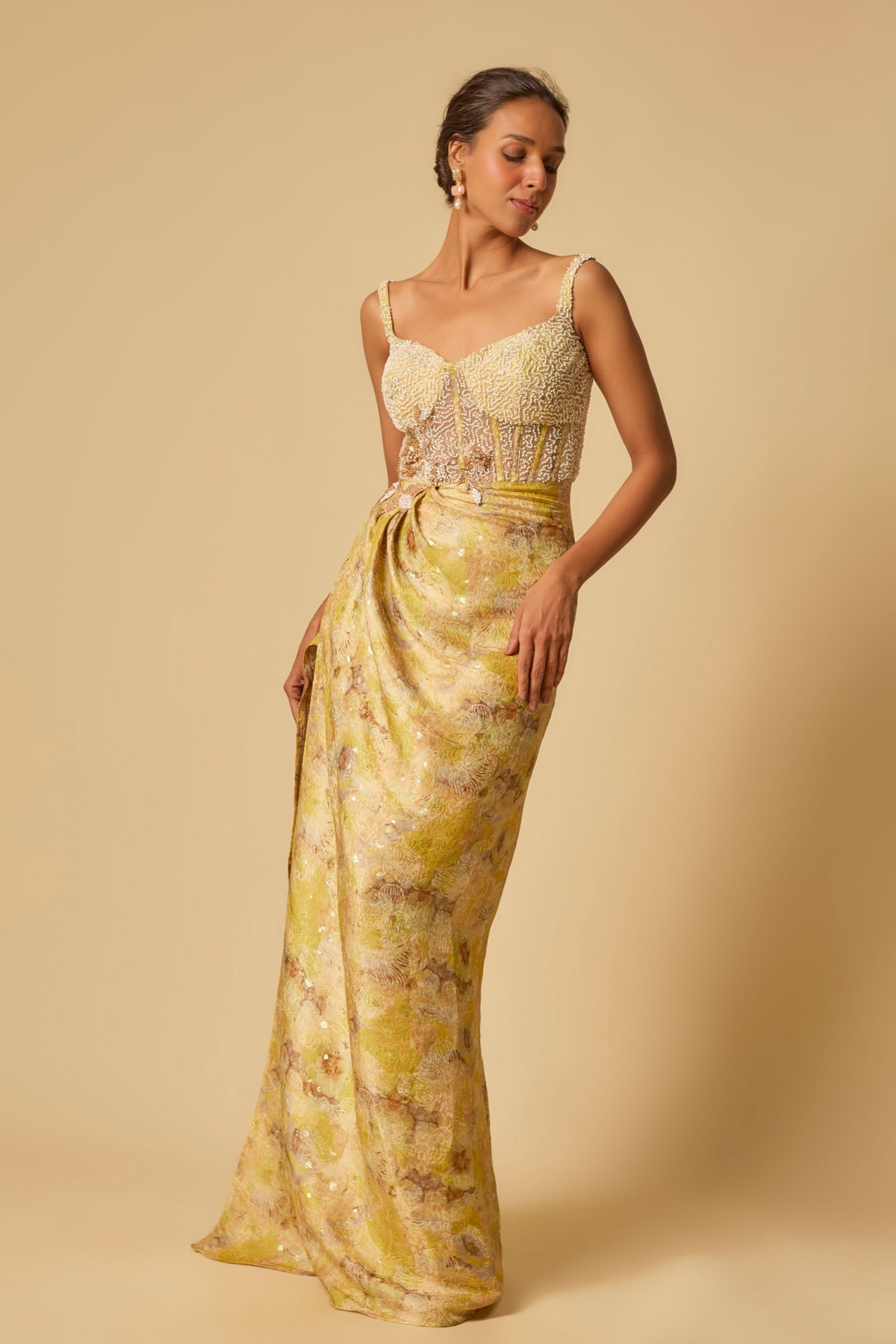 Yellow Brocade Embroidered Gown