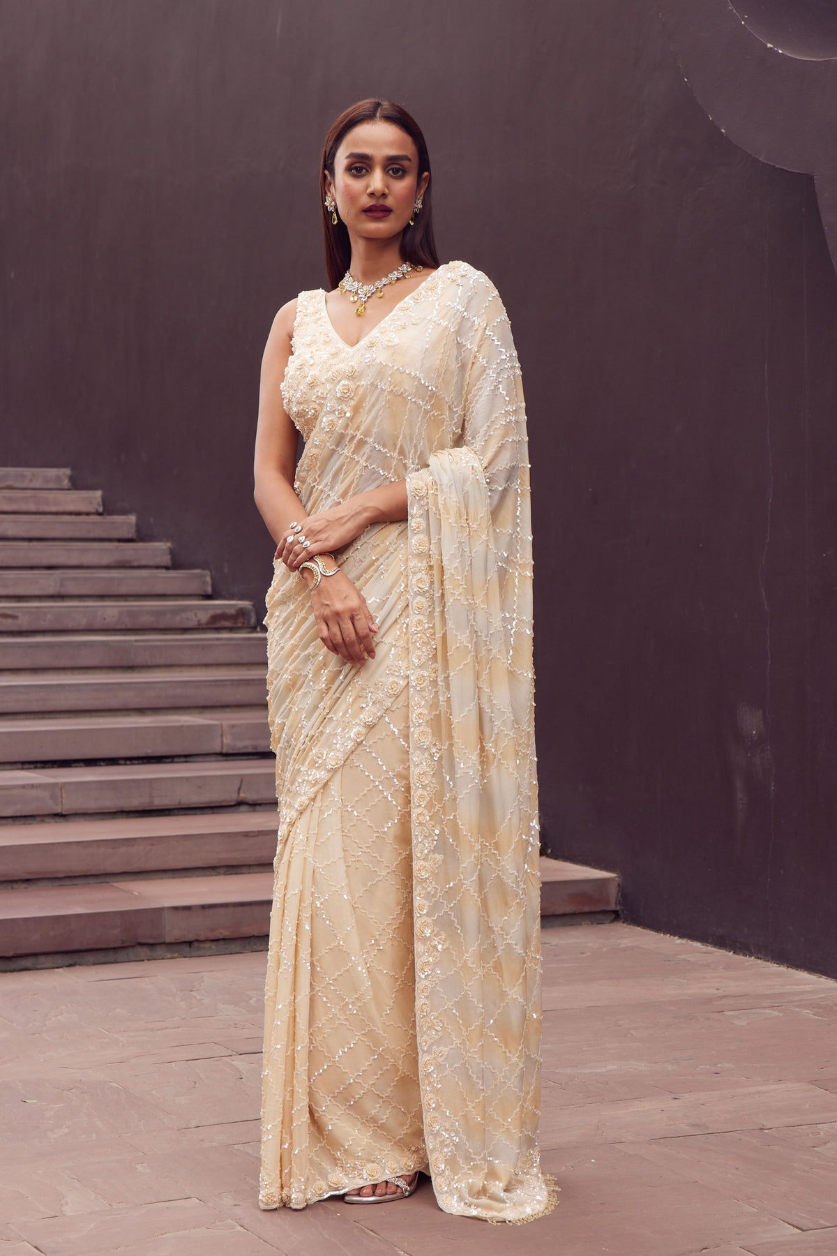 Foil Chinon Embroidered Saree