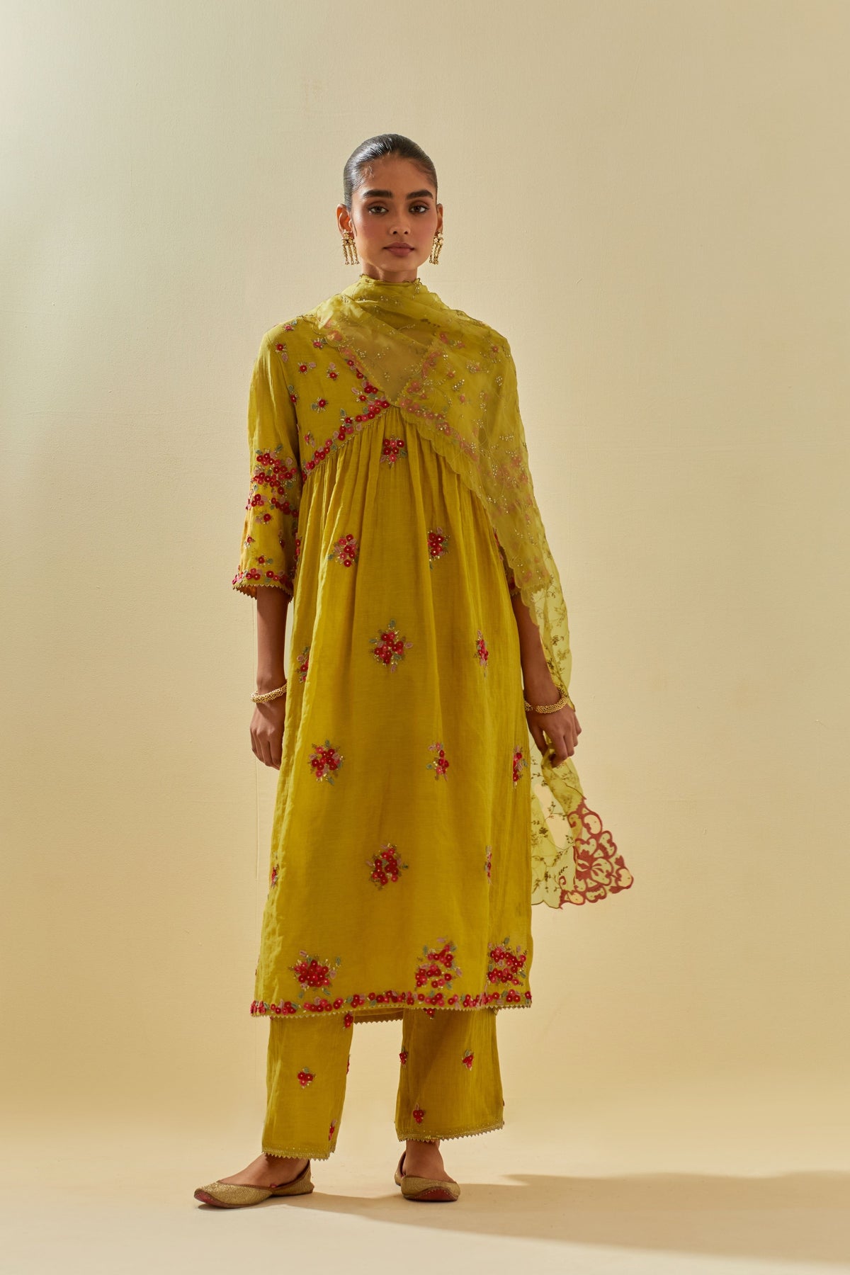 Yellow V Neck Kurta Set