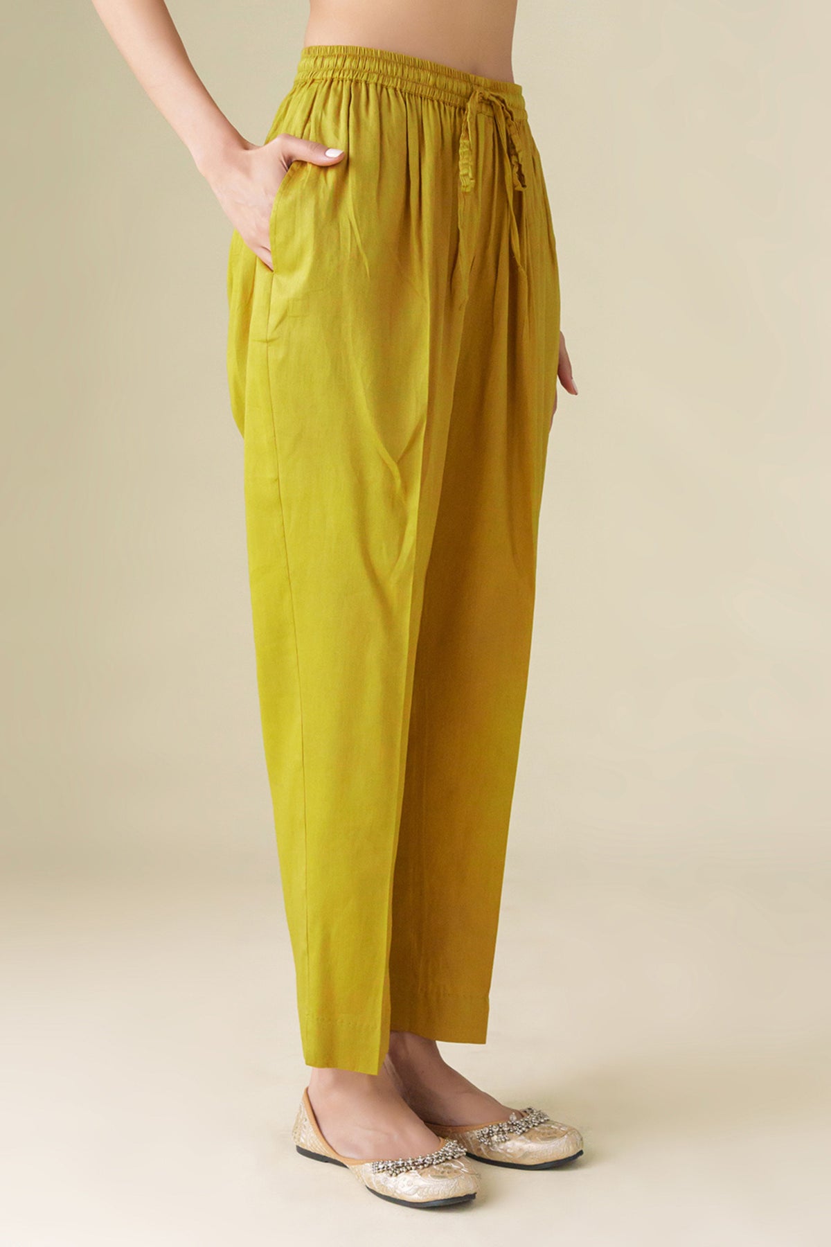 Yellow Cotton Silk Pant