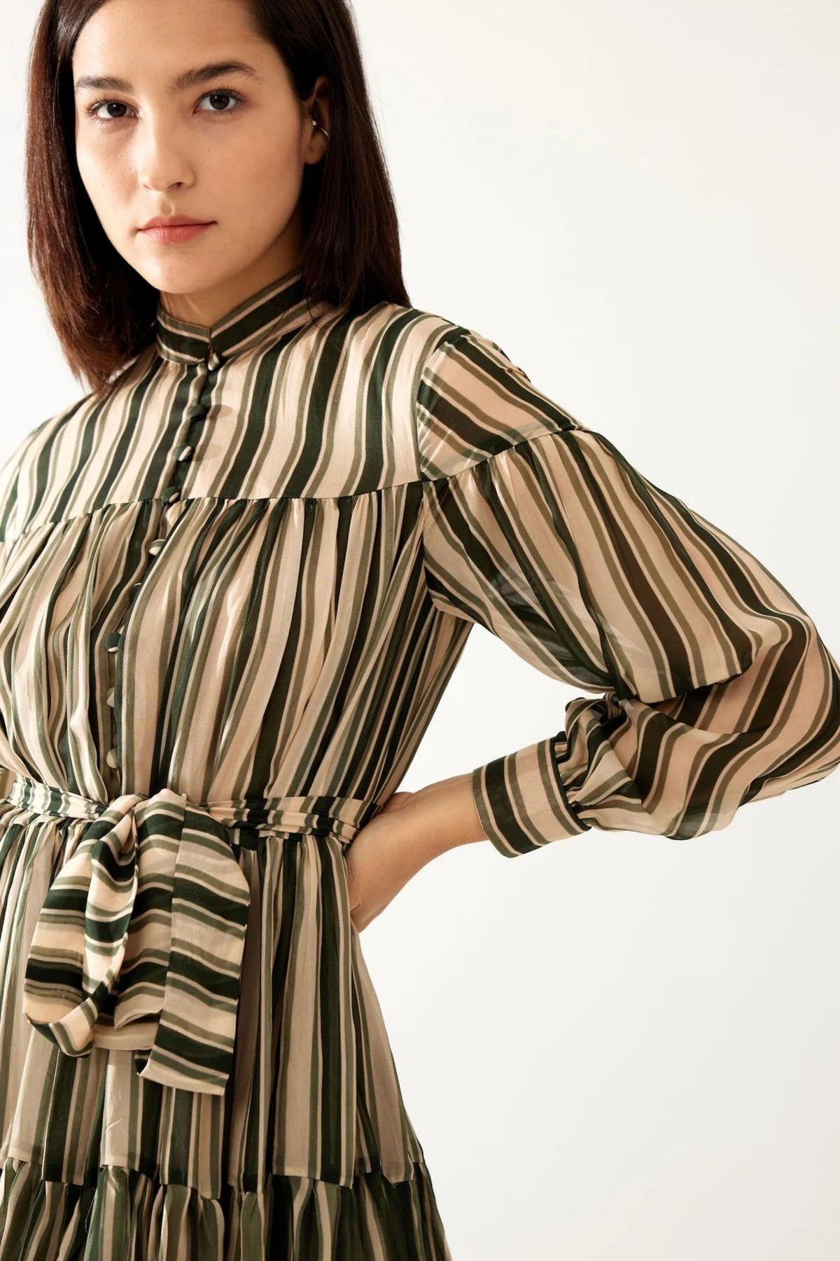 Green And Cream Stripe Dress