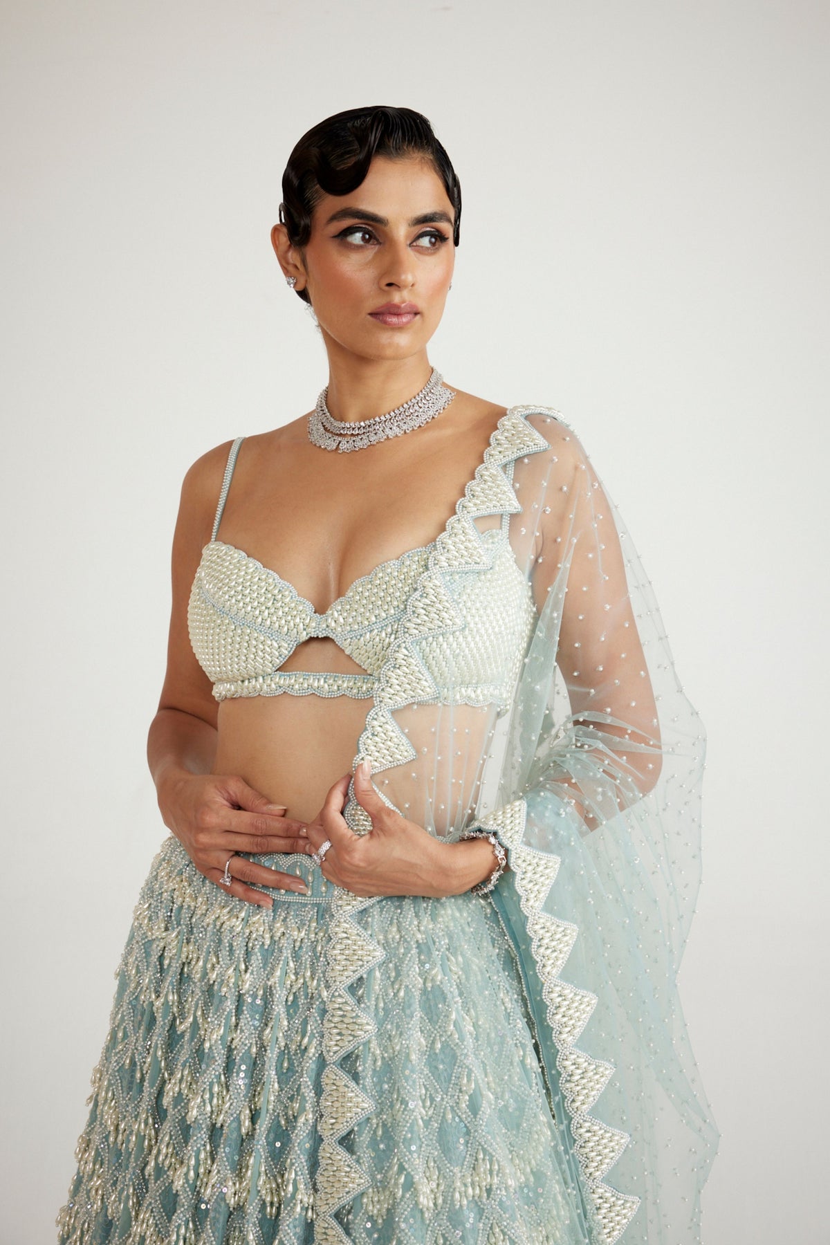 Powder Blue Chandelier  Lehenga Set