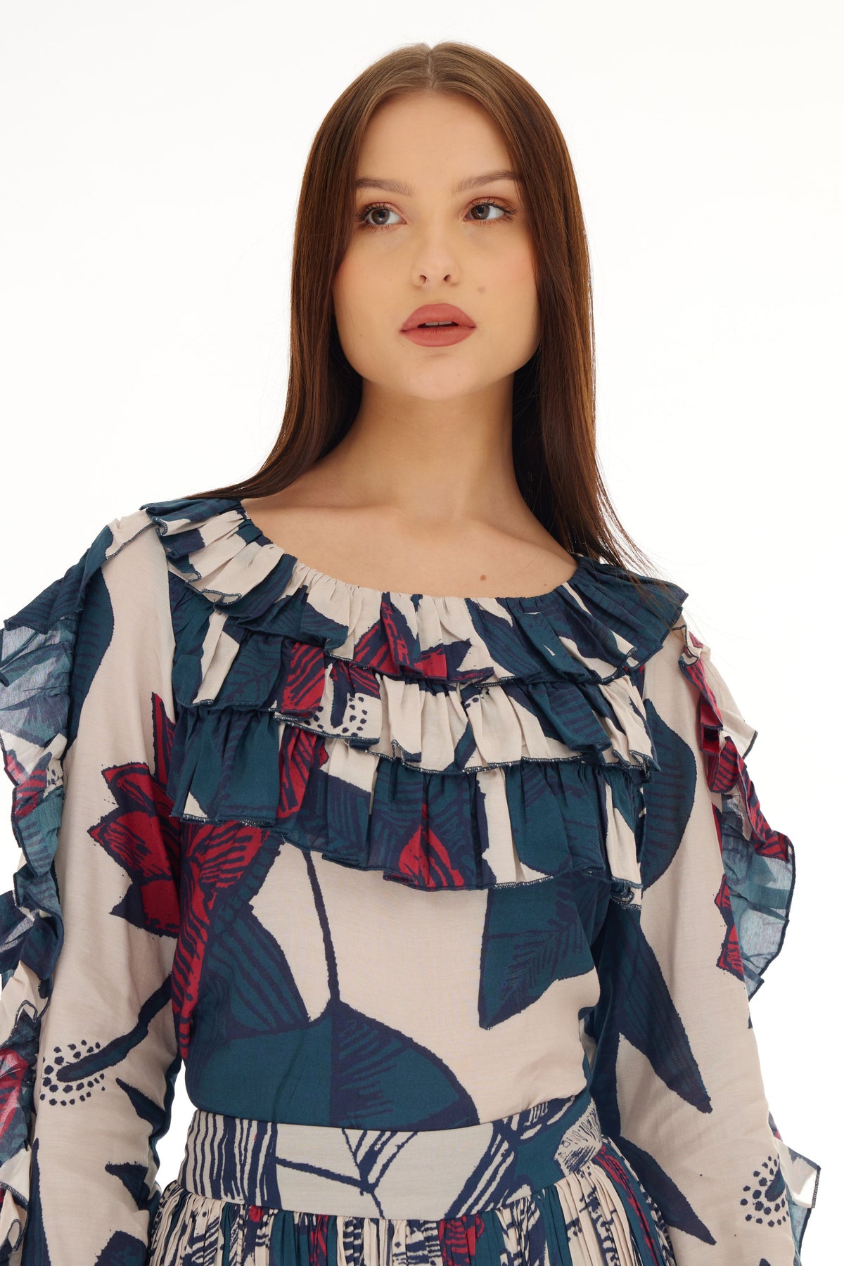 Multicolour Floral Frill Top