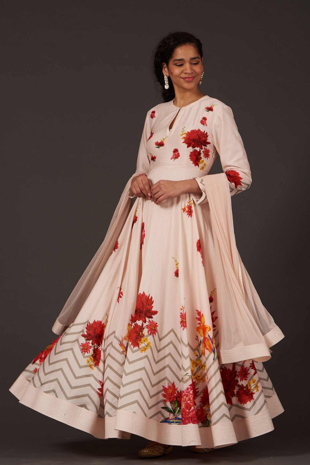 Pink Floral Anarkali Set