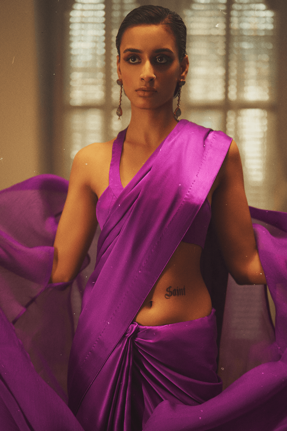 Handwoven Electtric Purple Satin Saree