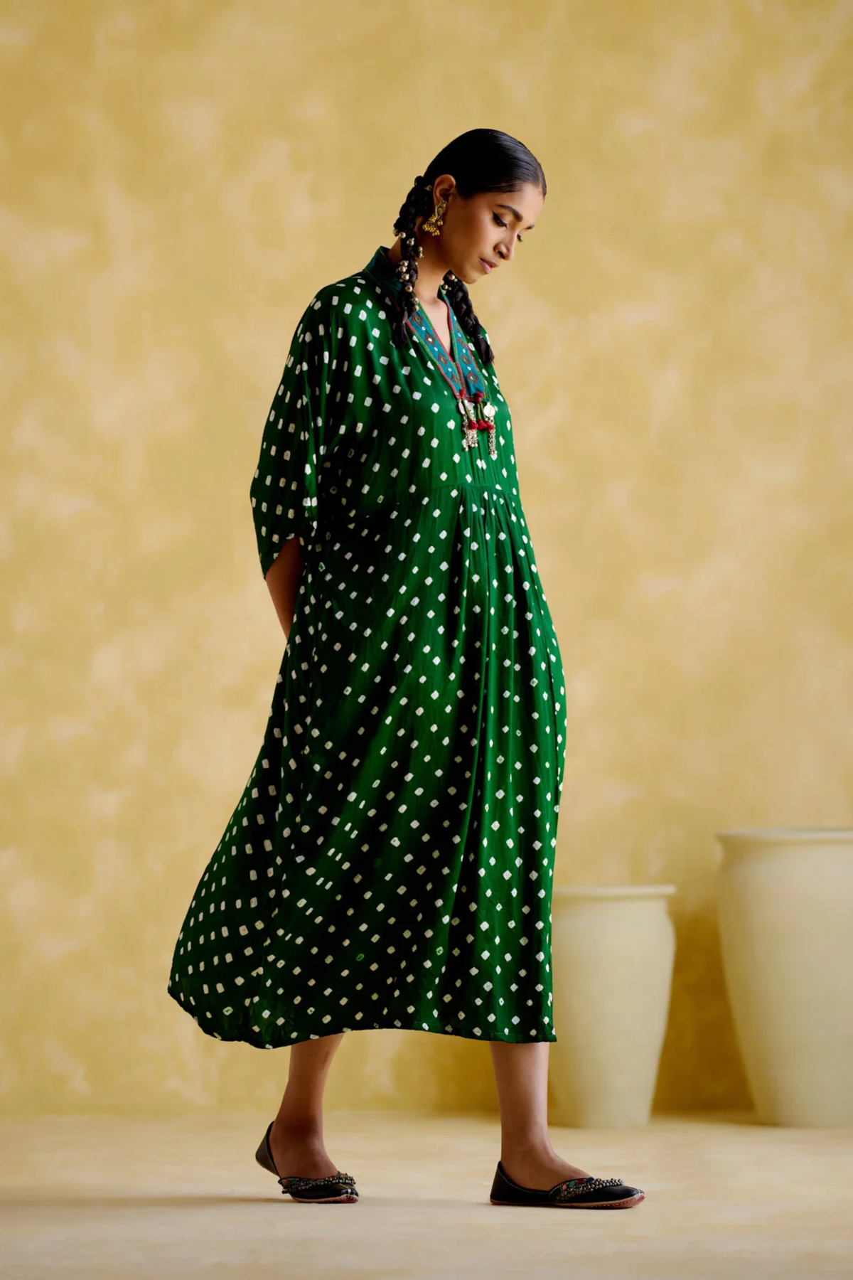 Devadarsana Green Handcrafted Kaftan