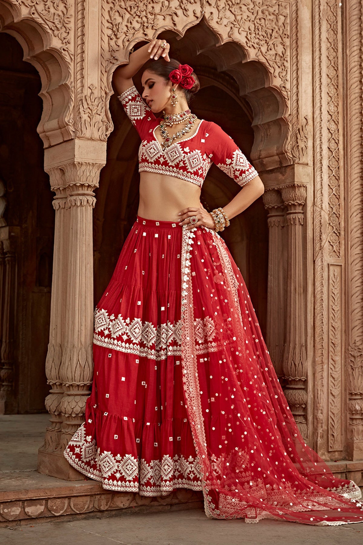 Red Diamond Lehenga Set