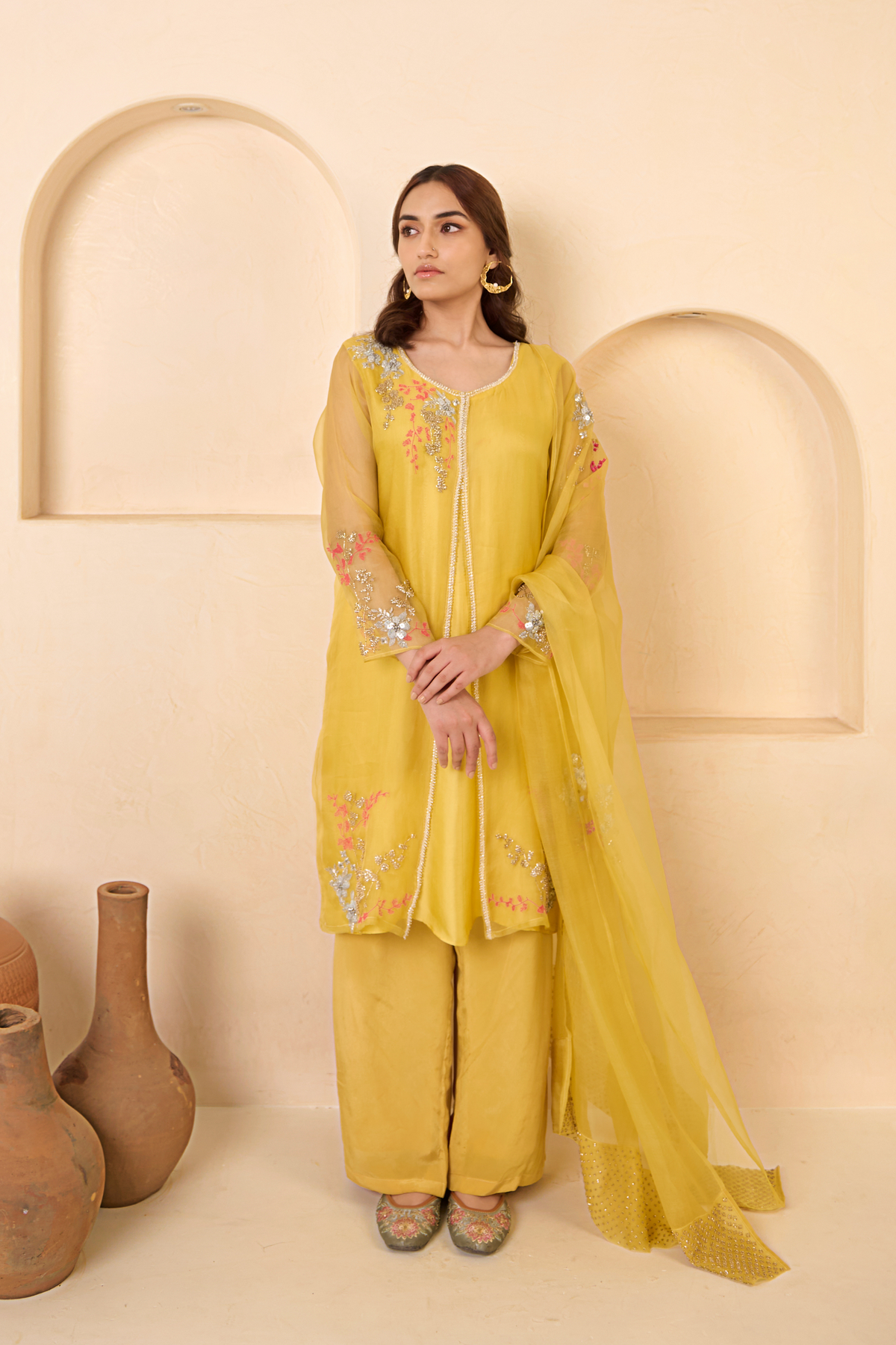 Yellow Organza Kurta Set