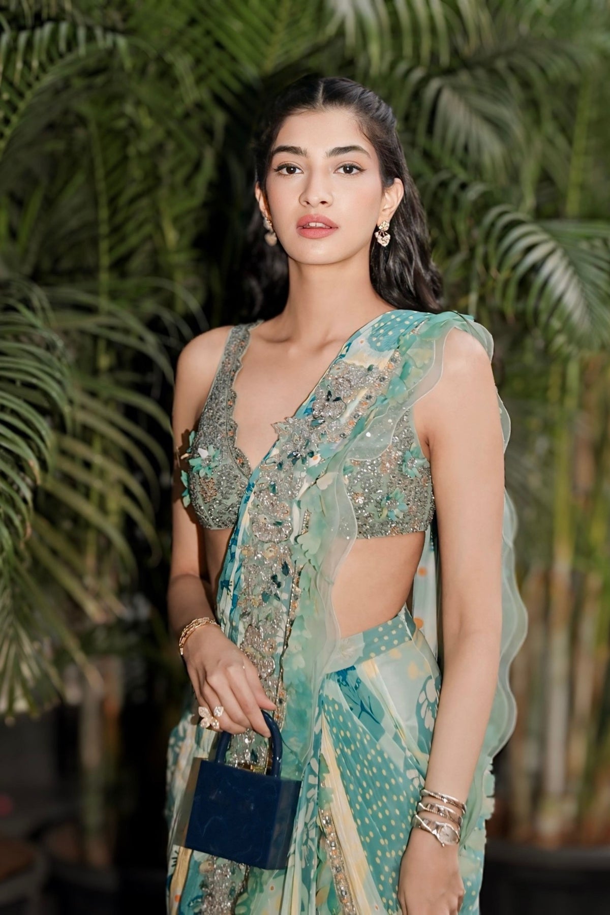 Mint Green Predraped Saree Set