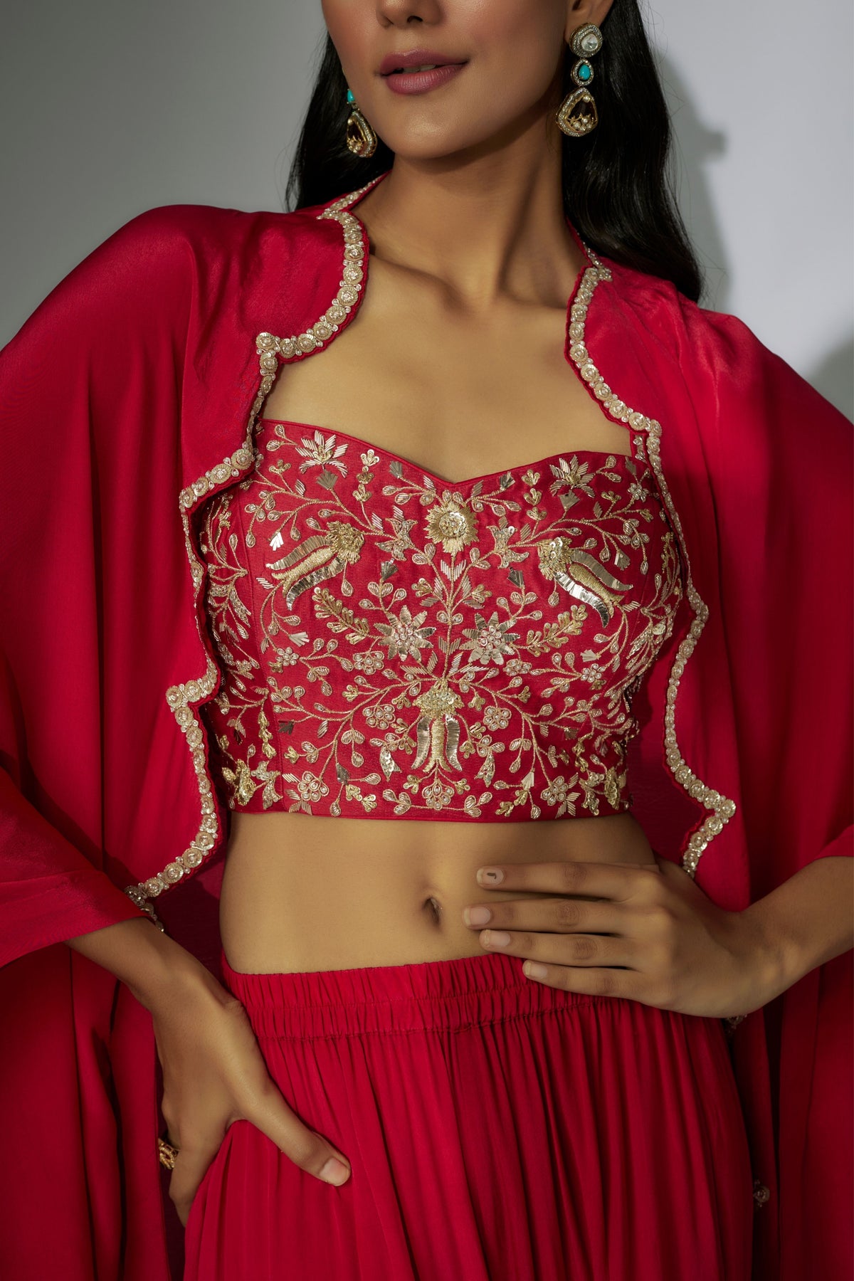 Cherry Red Embroidered Sharara Set