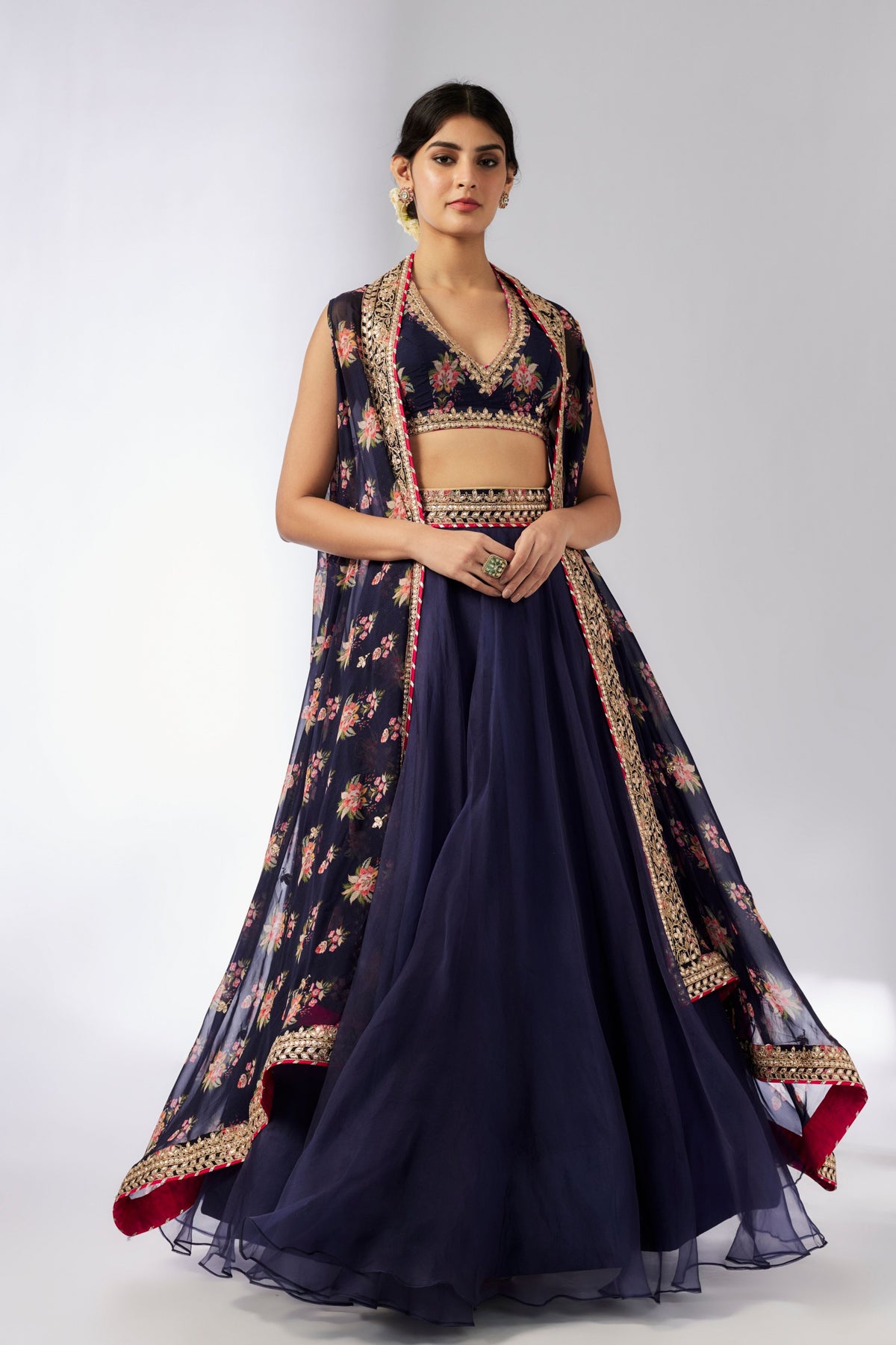 Navy Mehar Lehenga Set