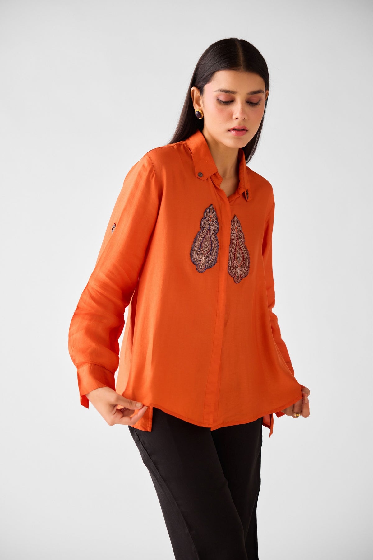 Orange Cotton Silk Shirt