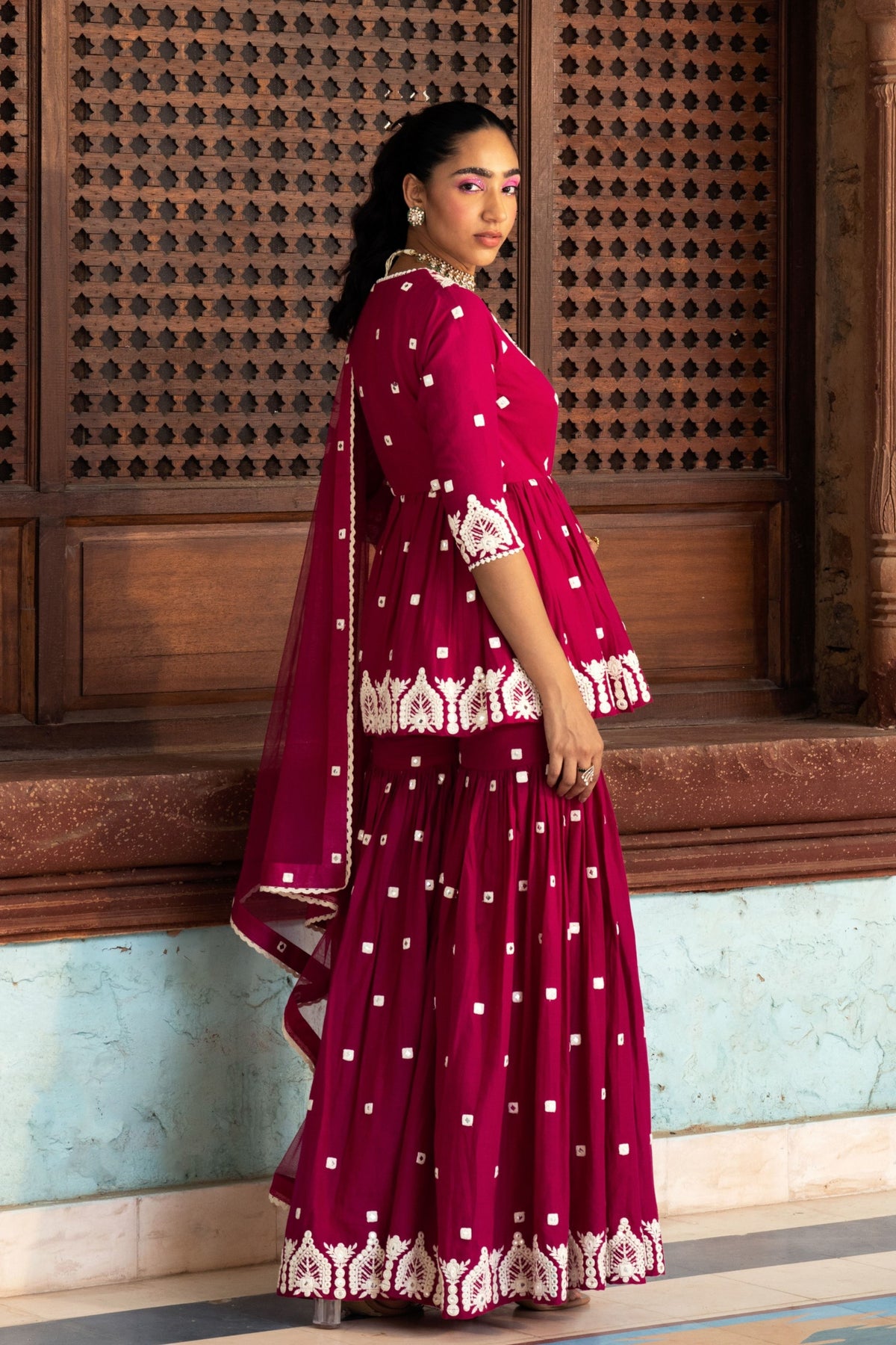 Fuchsia Temple Sharara Set