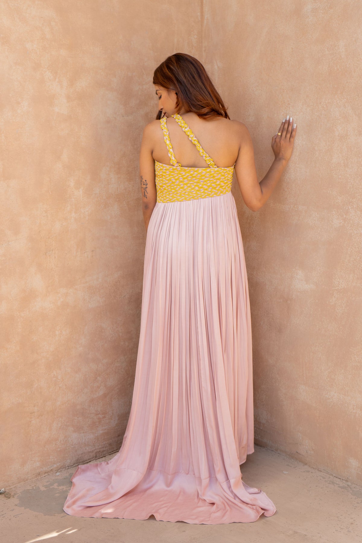 Pink-yellow Bustier Gather Gown