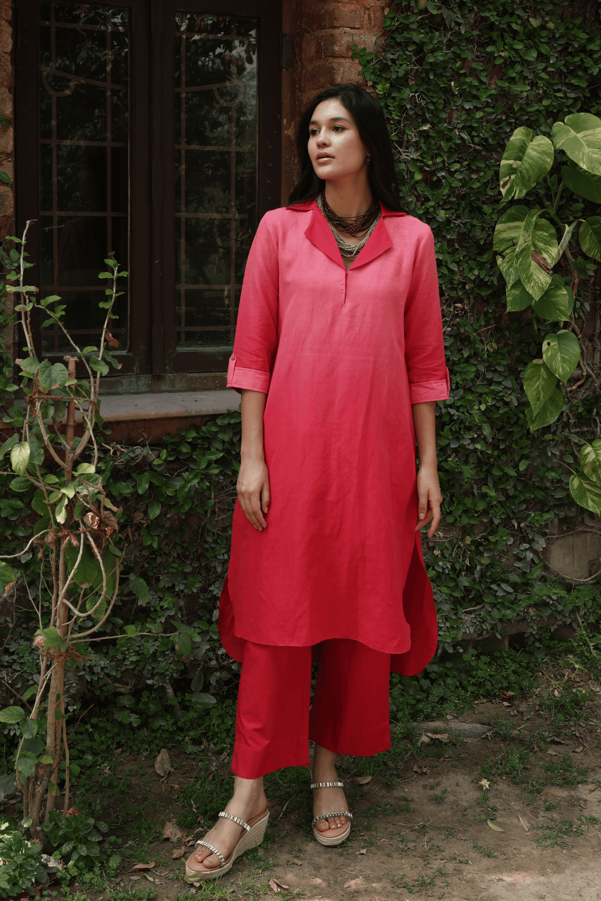 Coral Pink Ombre Kurta And Pant