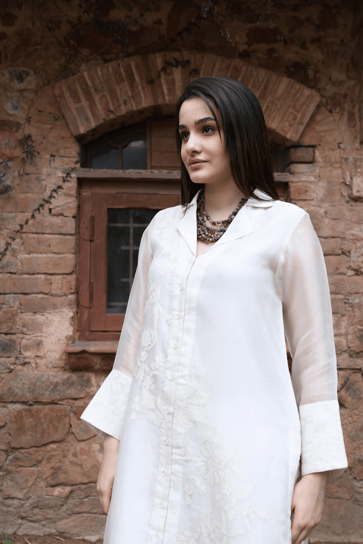 Ivory Front Open Kurta And Pant