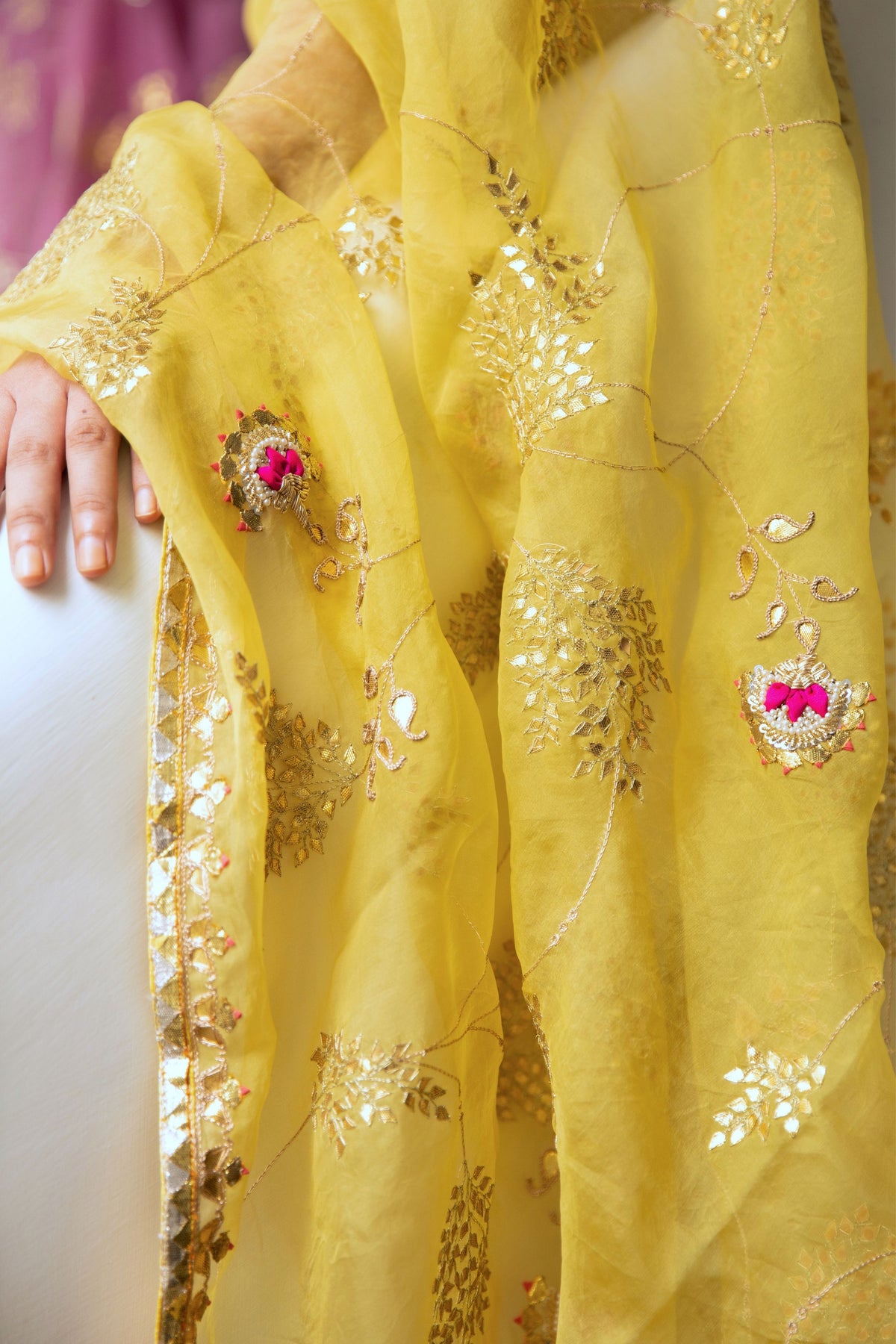 Yellow Gota Patti Jaal Saree Set