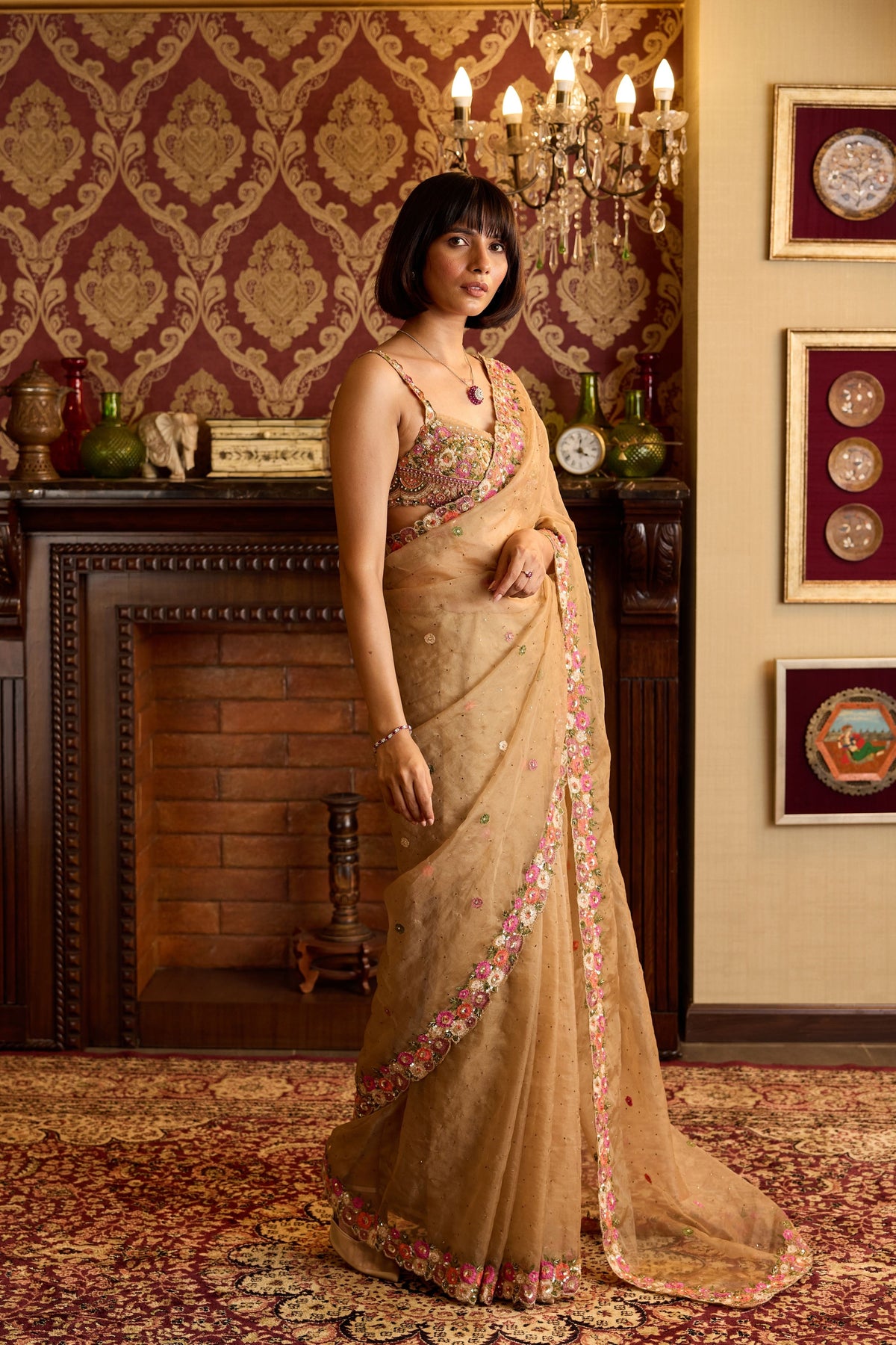 Vibrant Floral Organza Elegance Saree