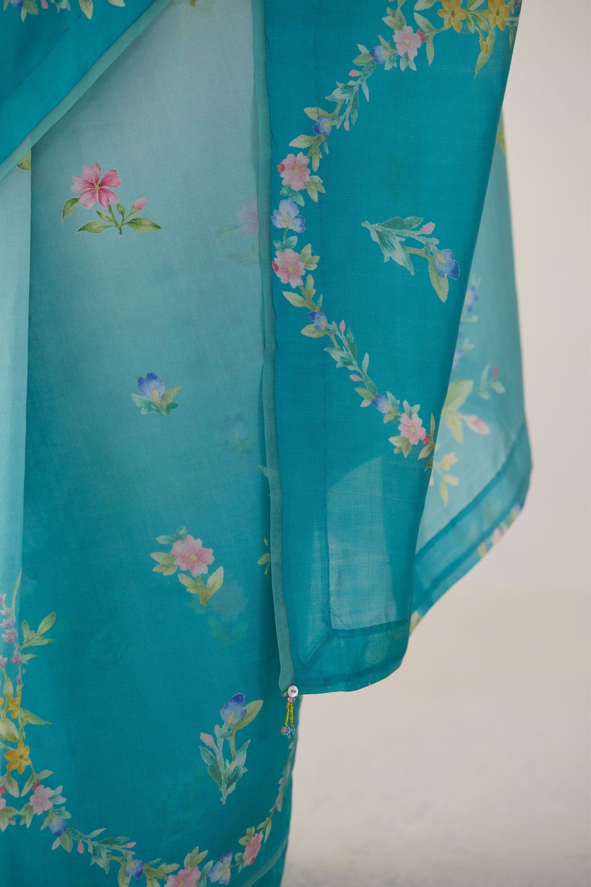 Blue Clover Field Mulberry Organza Silk Sari