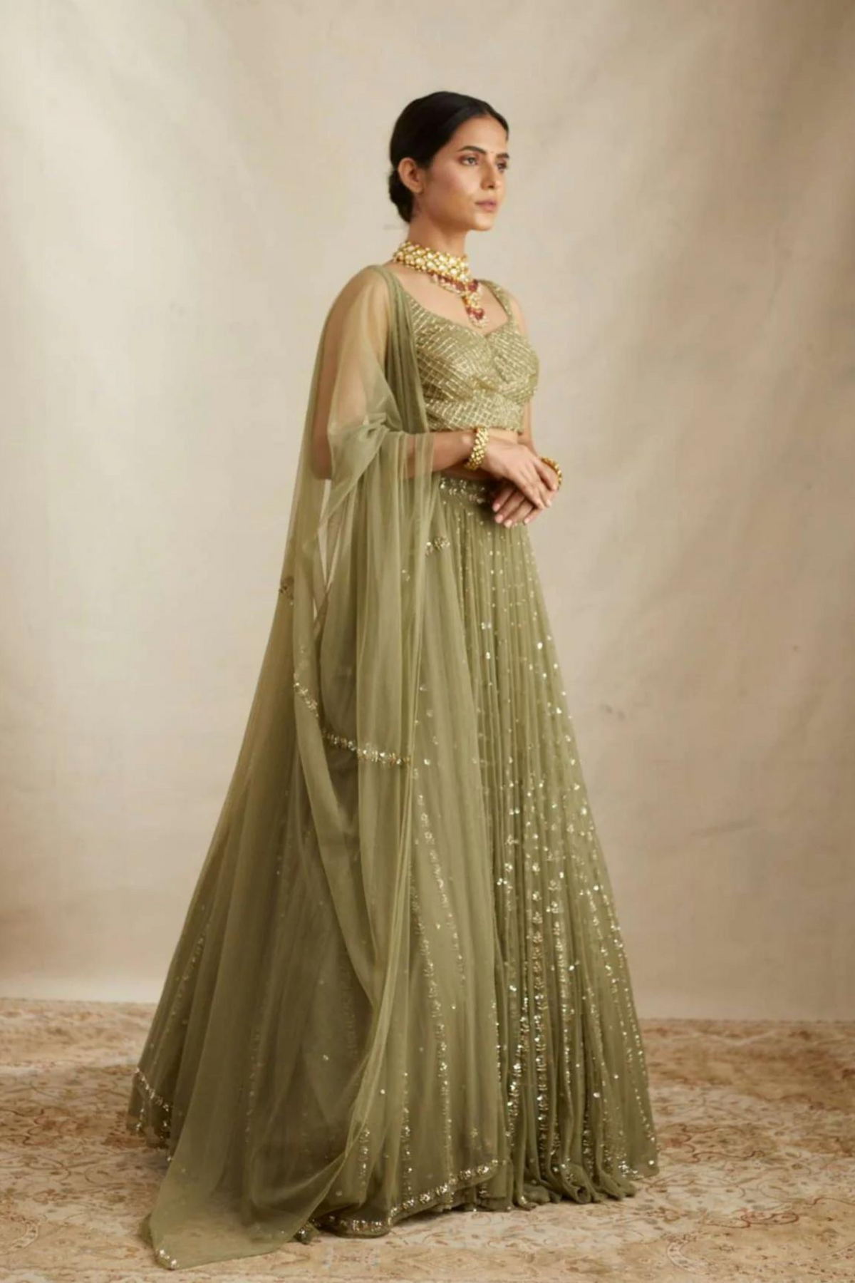 Olive Green Flare Lehenga Set