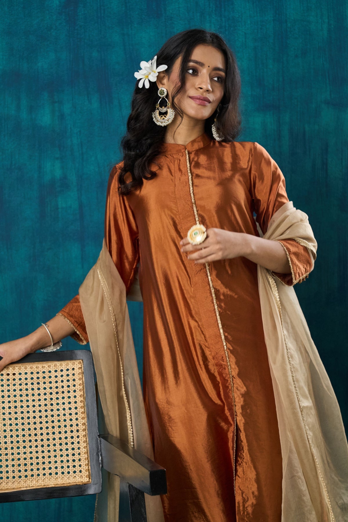 Rust Habotai Silk Kurta Sets