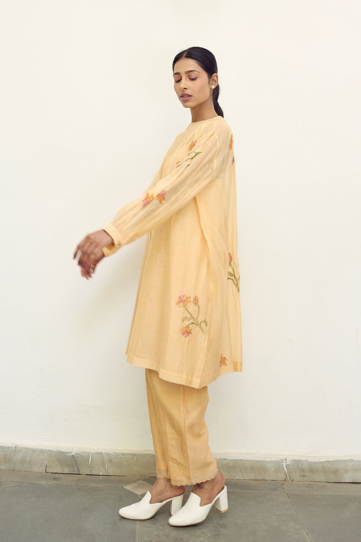 Embroidered Peach Chanderi Tunic