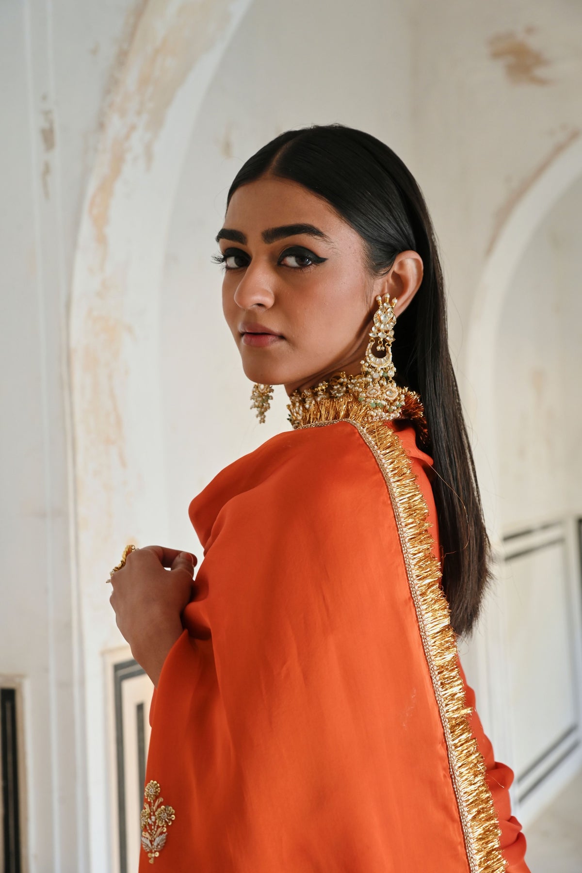 Orange Embroidered Kurta Set