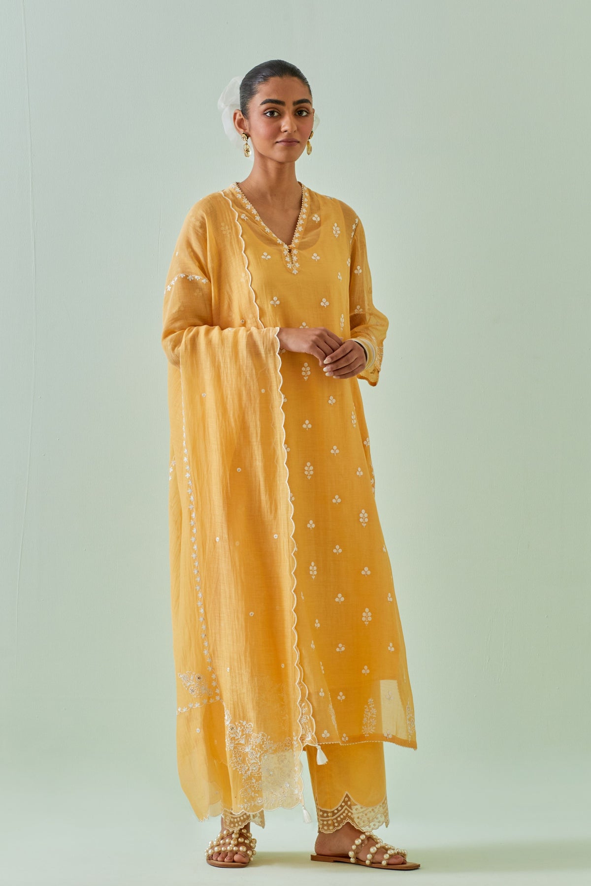 Yellow Boota Embroidered Kurta Set