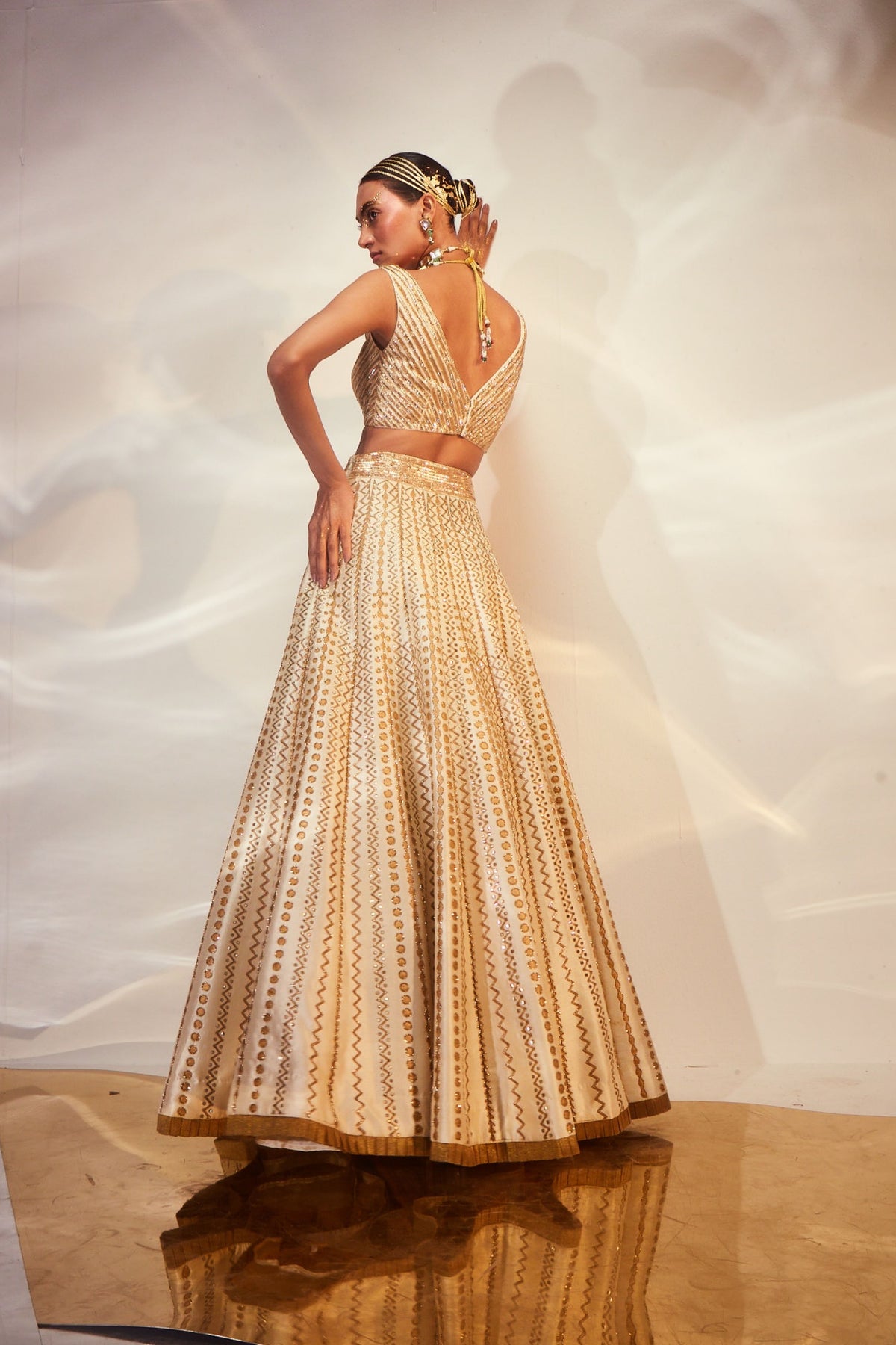 Ivory &amp; Gold Lehenga Set