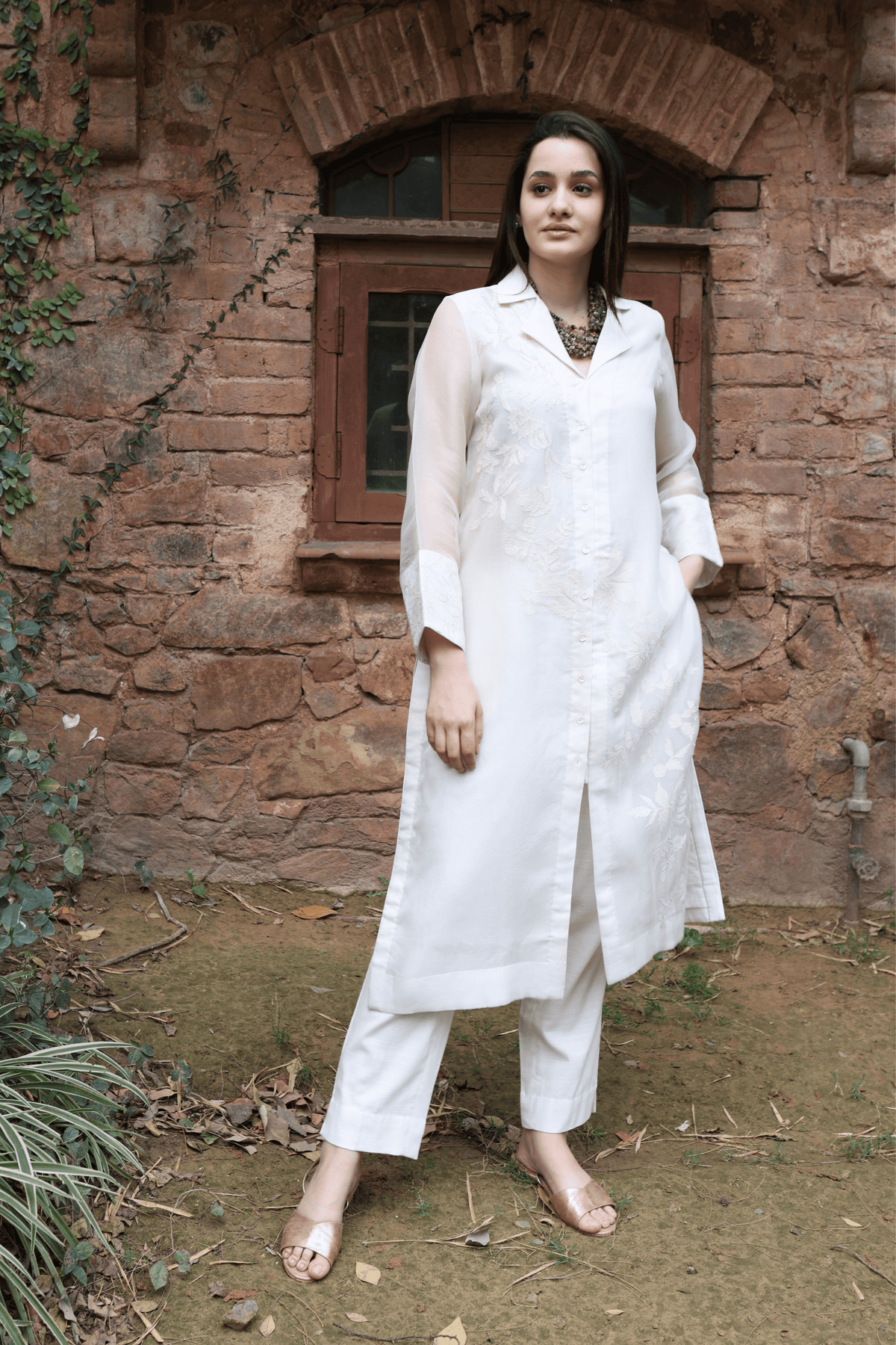 Ivory Front Open Kurta And Pant