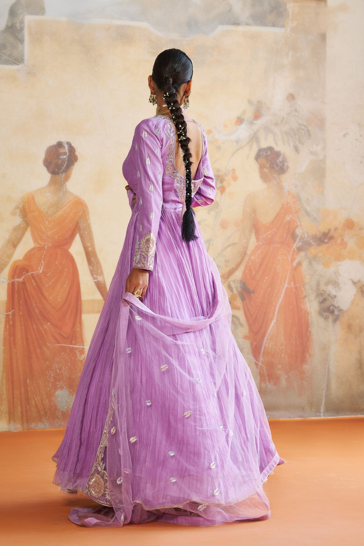 Lavender Chanderi Anarkali Set