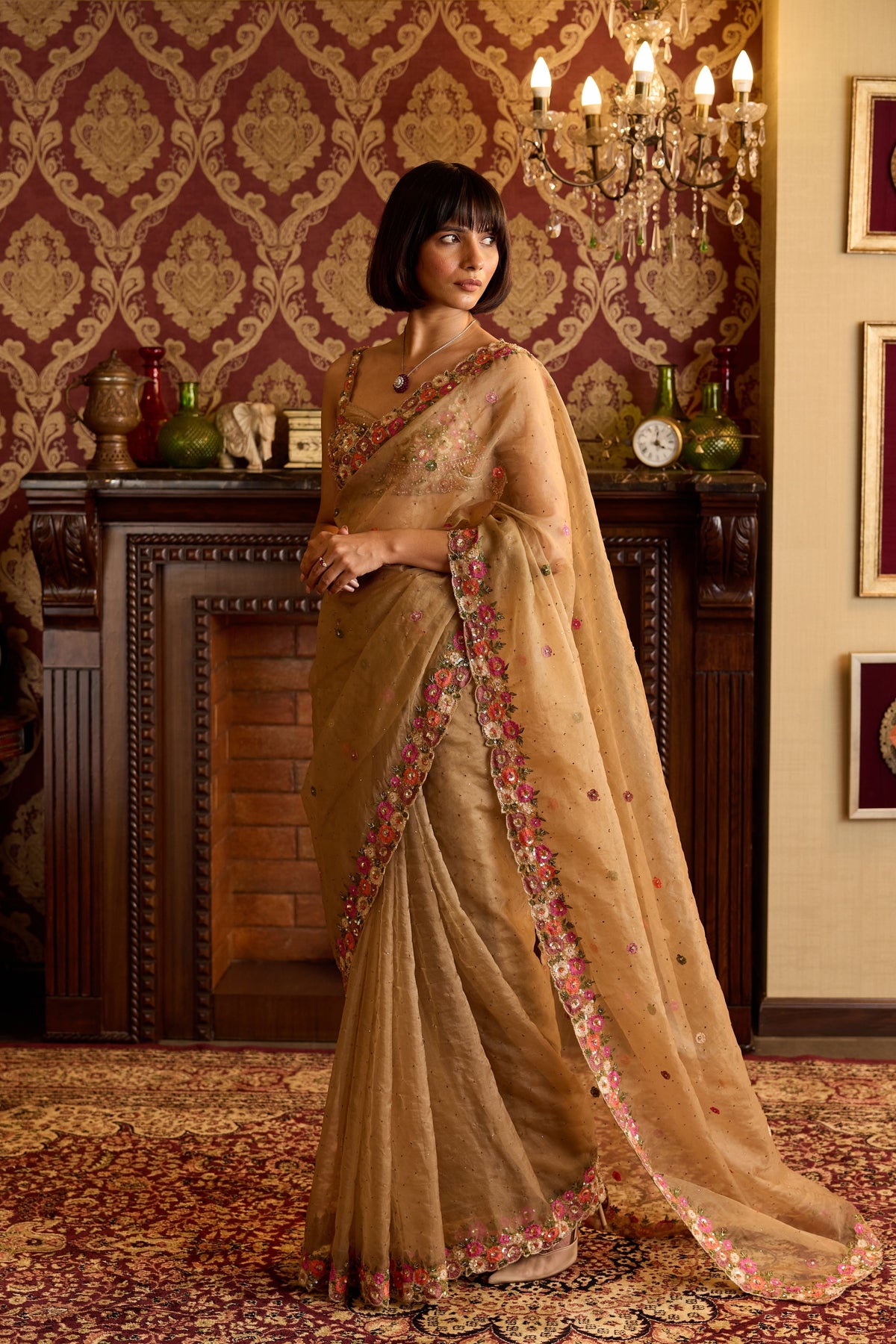 Vibrant Floral Organza Elegance Saree