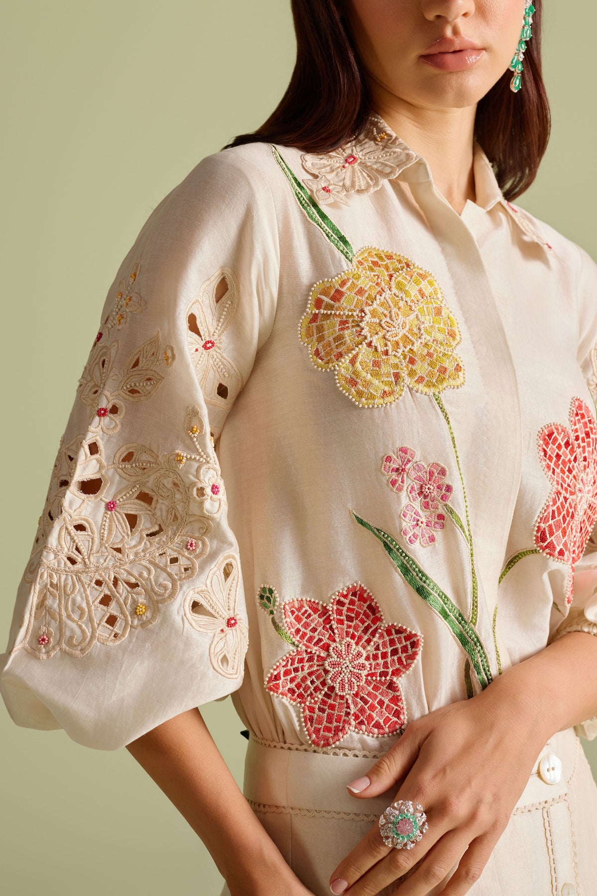 Ivory Floral Mosaic Shirt