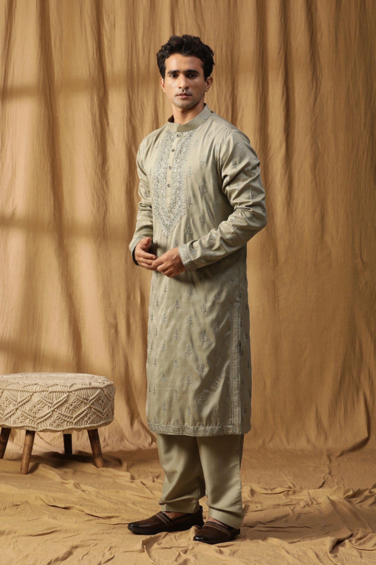 Green Silk Embroidery Kurta Set