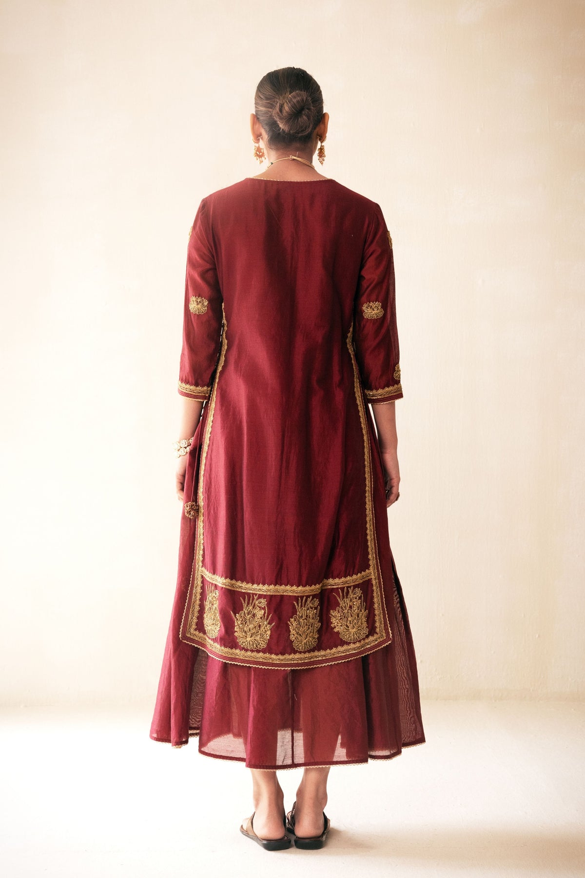 Maroon Chanderi Lucknowi Style Kurta