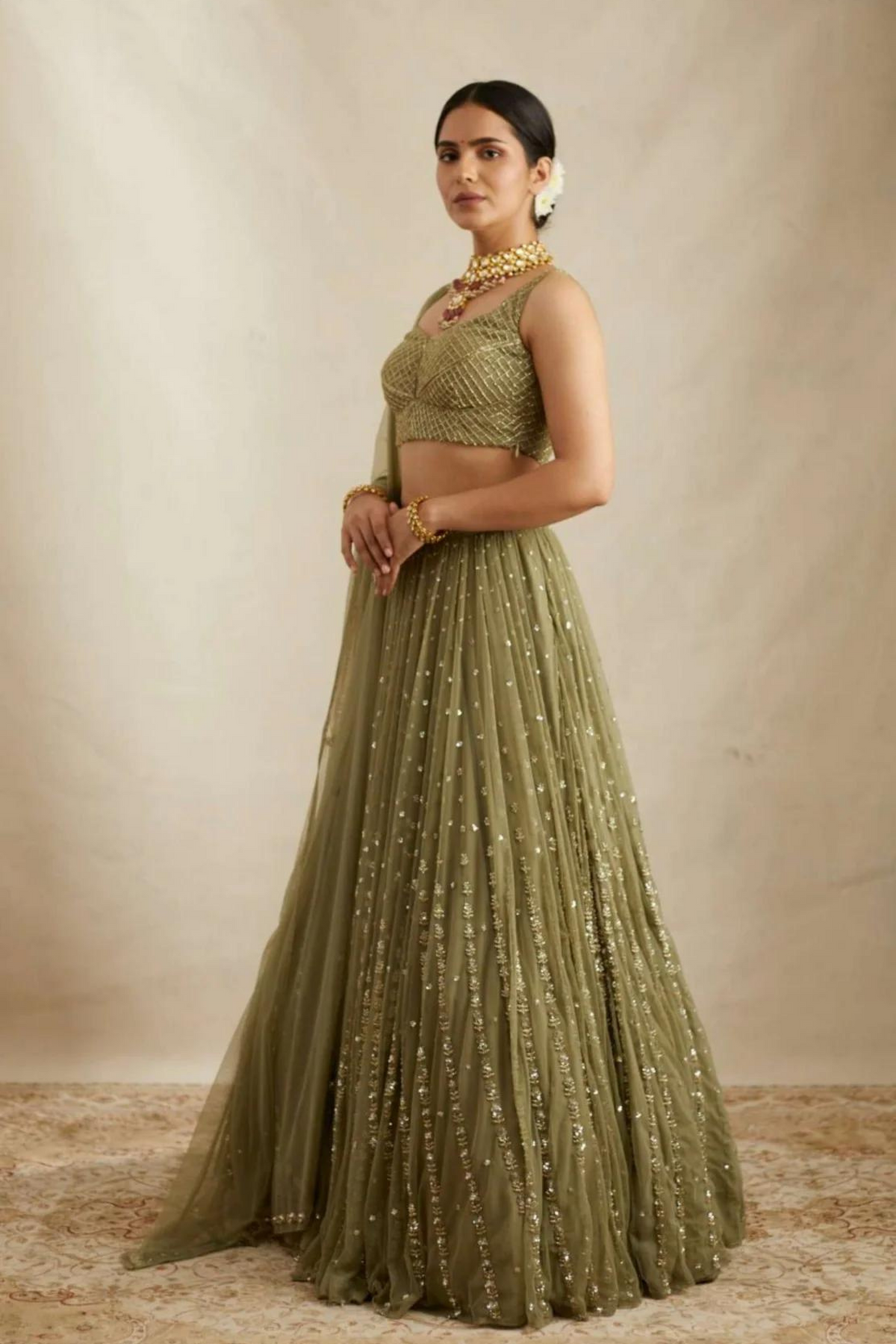 Olive Green Flare Lehenga Set