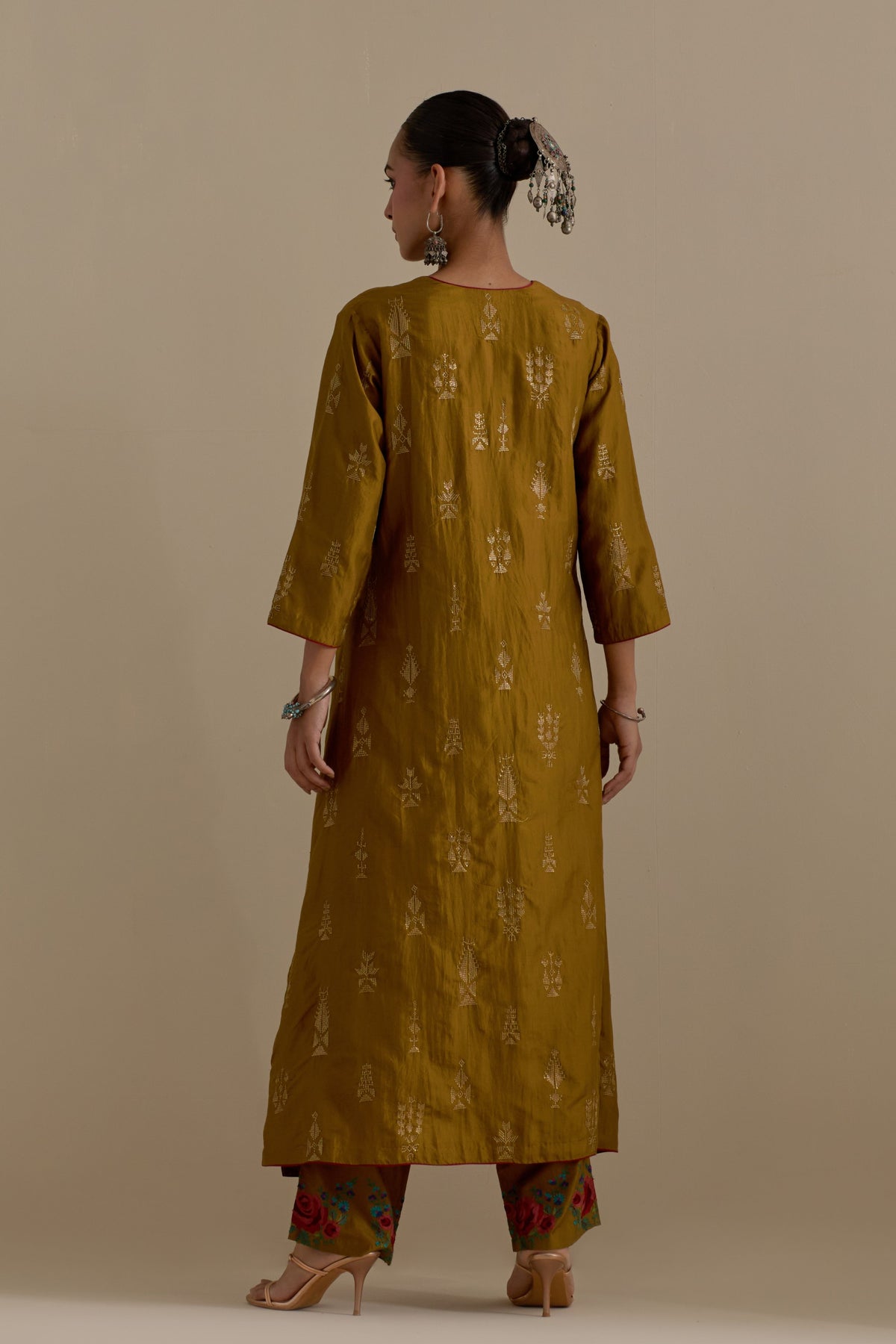 Olive Silk Kurta Set