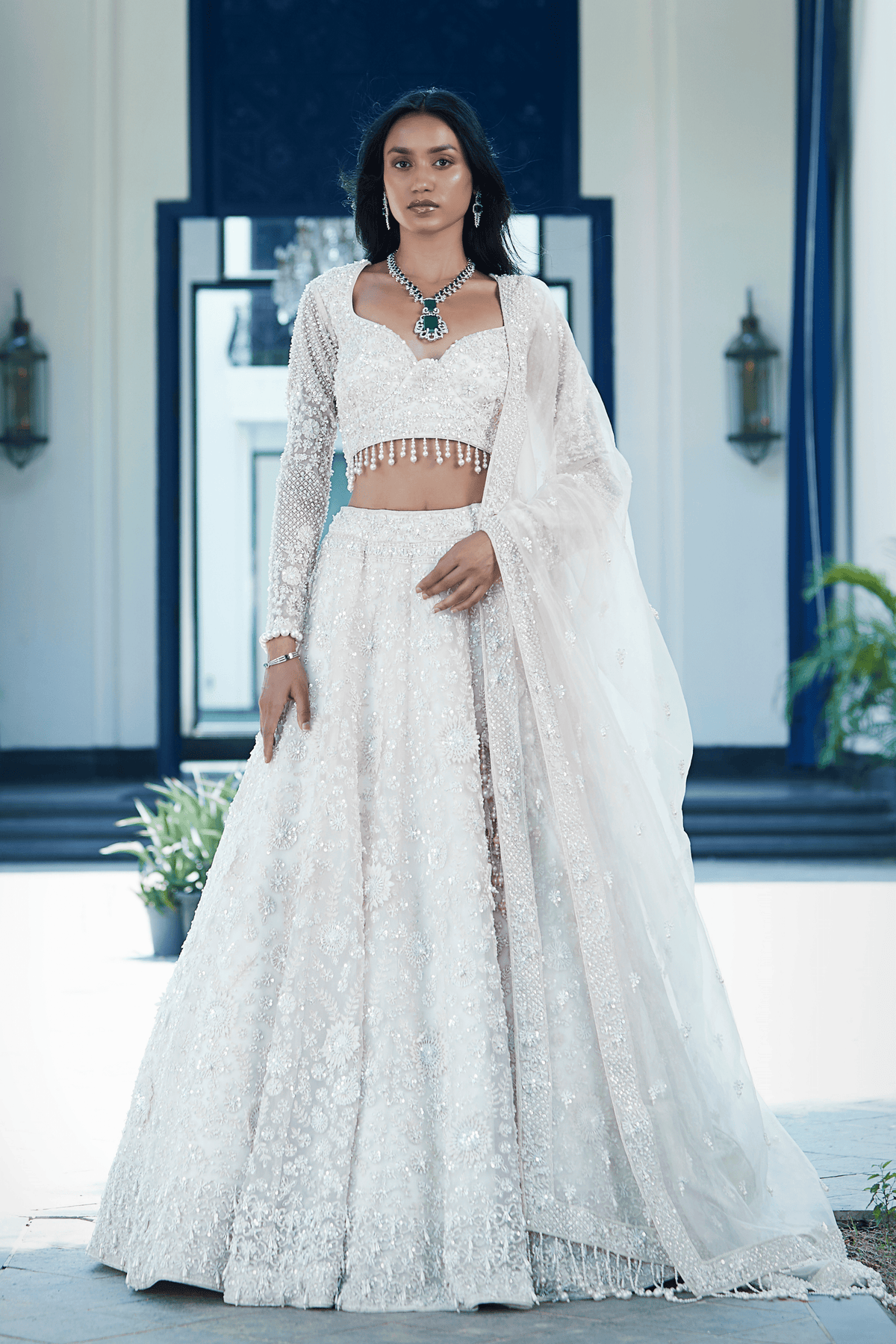 Ivory Organza Embroidered Lehenga Set