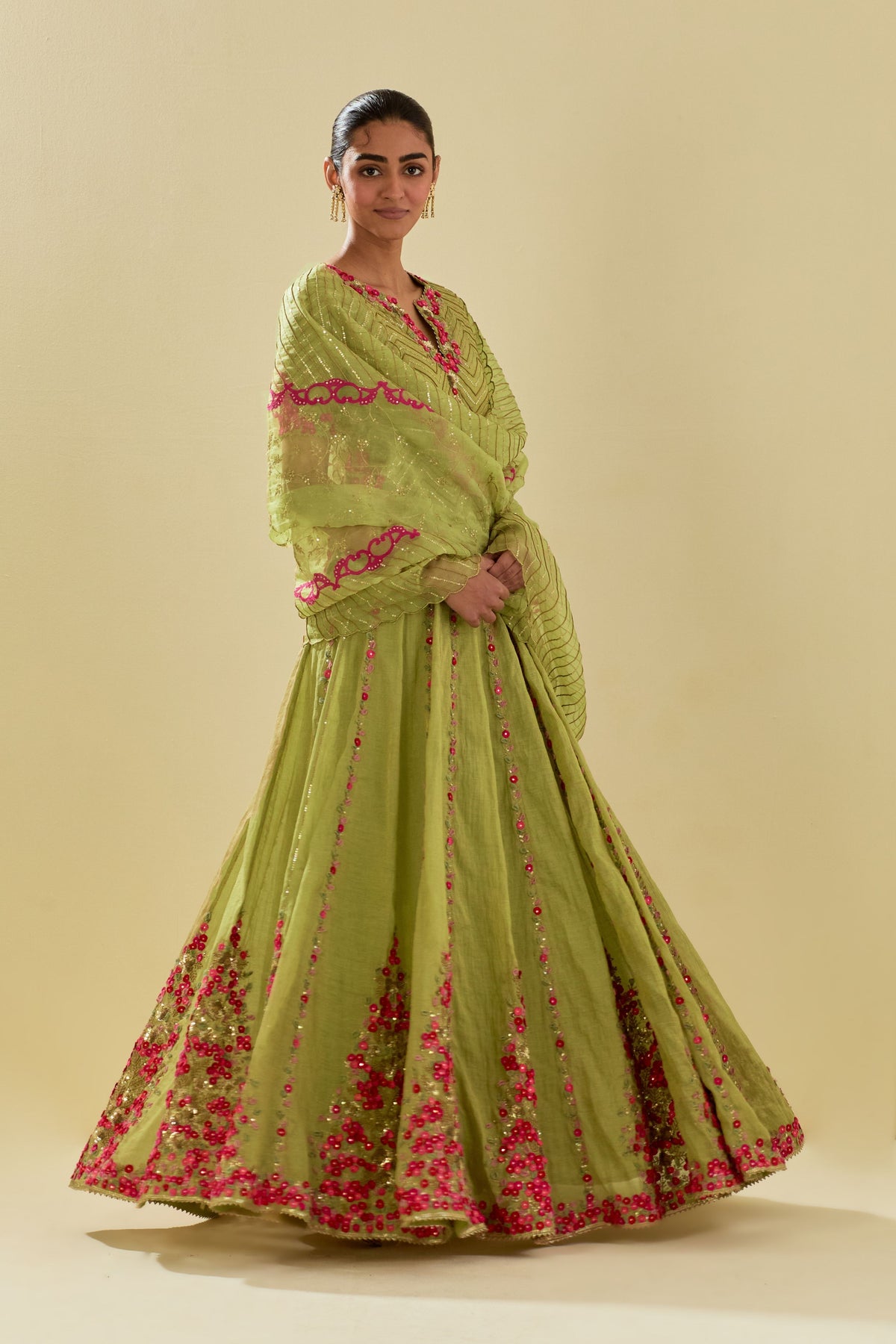 Green Embroidered Lehenga Set