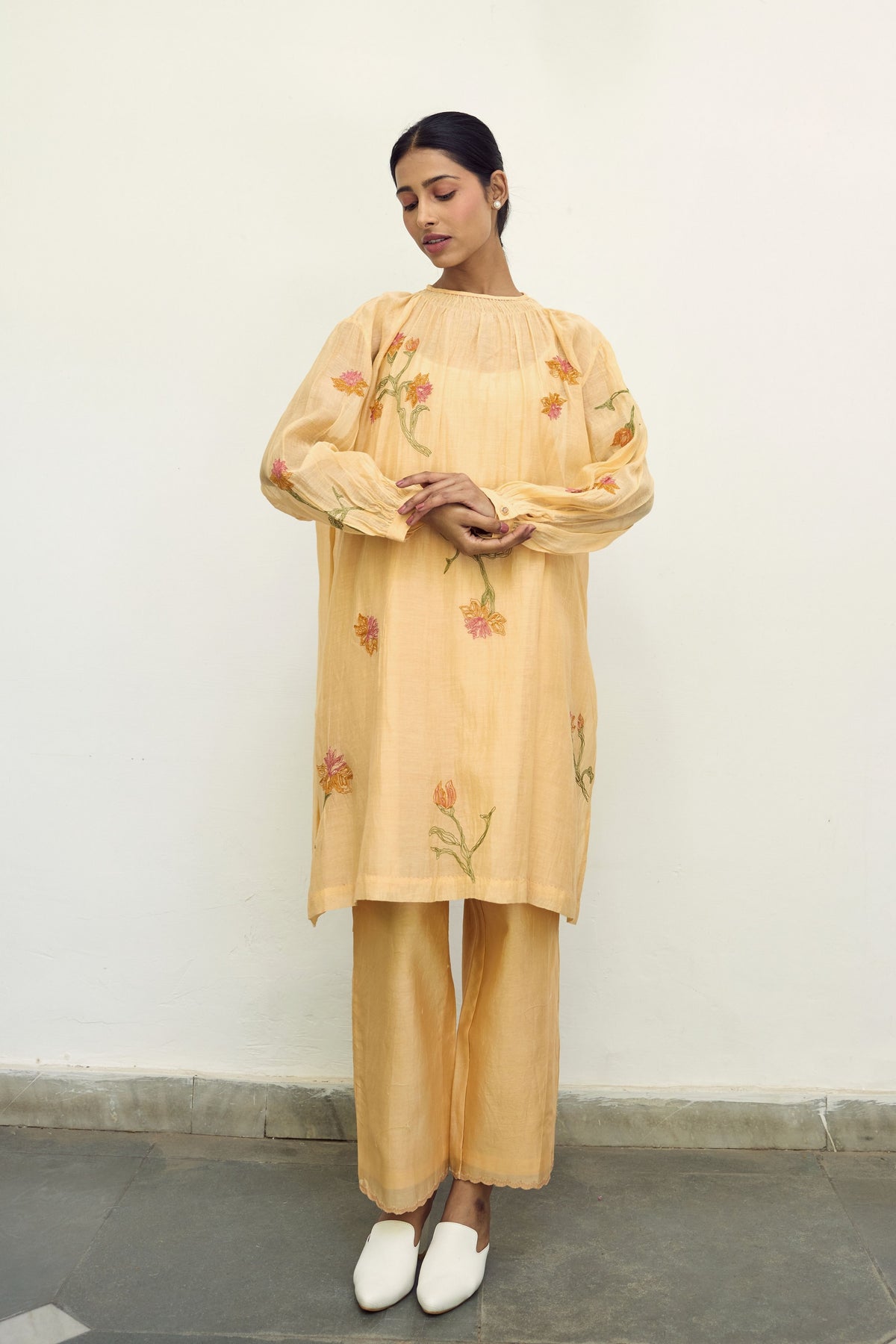 Embroidered Peach Chanderi Tunic