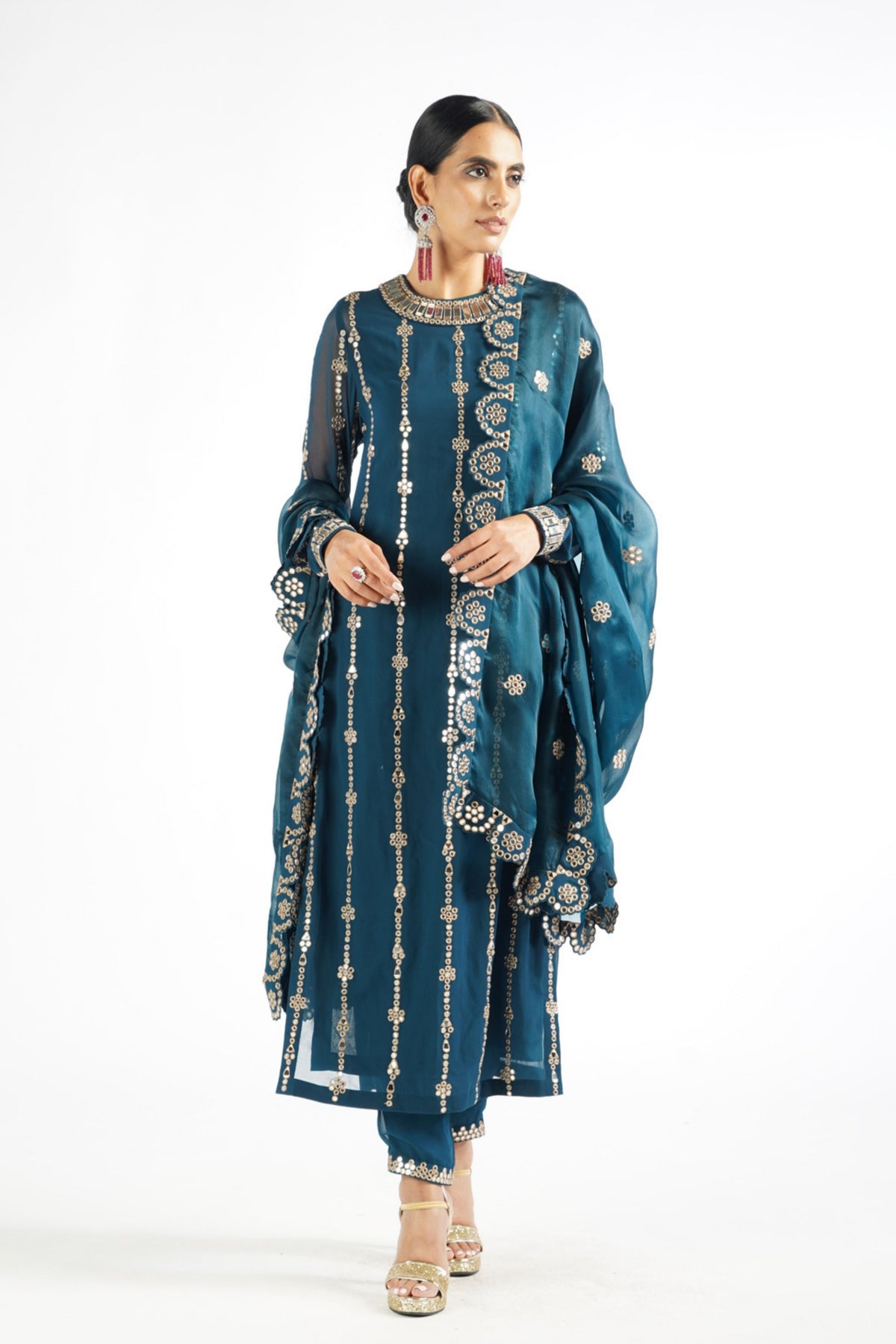 Dark Teal Embellished Kurta Set