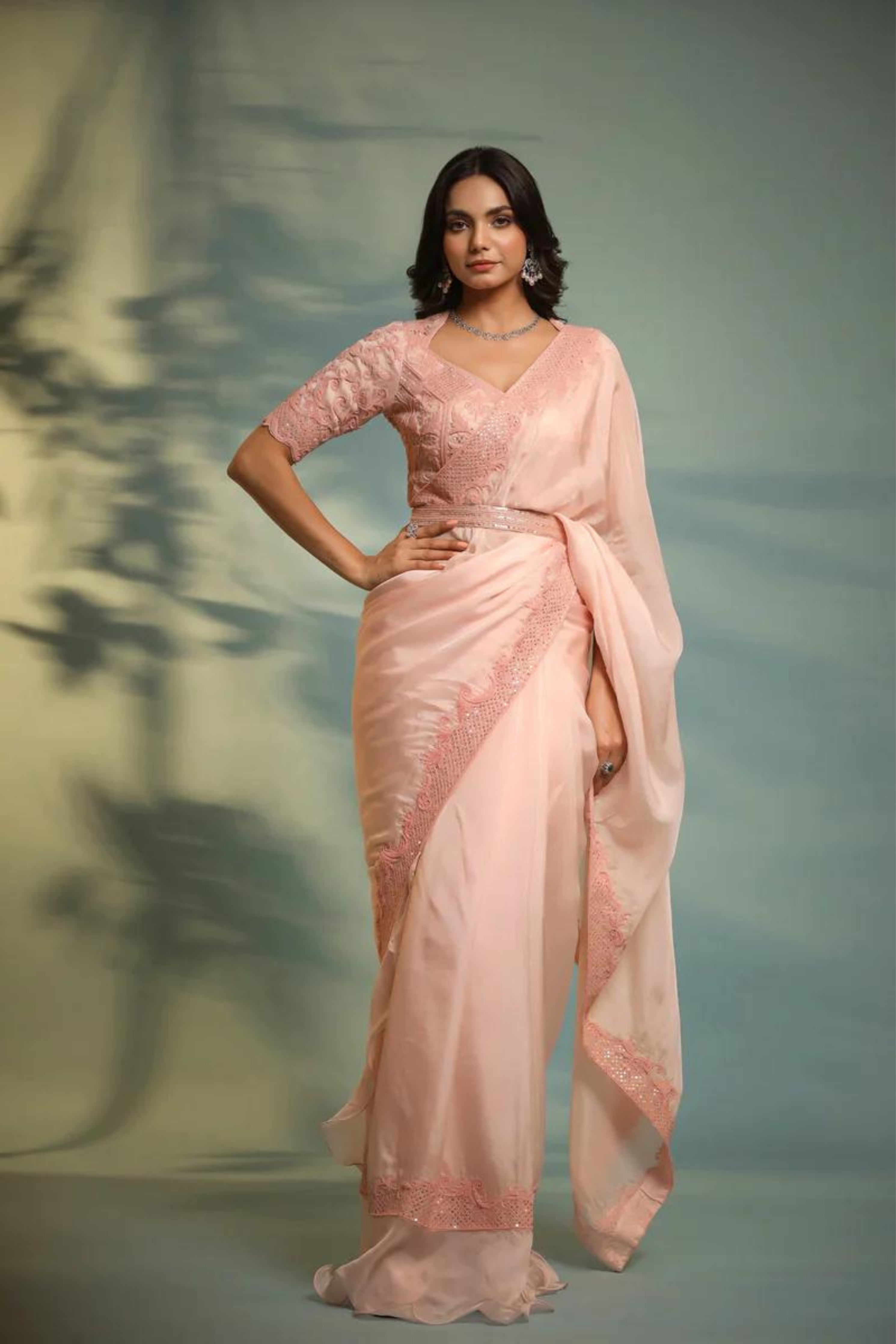 Buy Pink Saree Tussar And Blouse Raw Linear Pattern With For Women by Rishi  and Soujit Online at Aza Fashions.