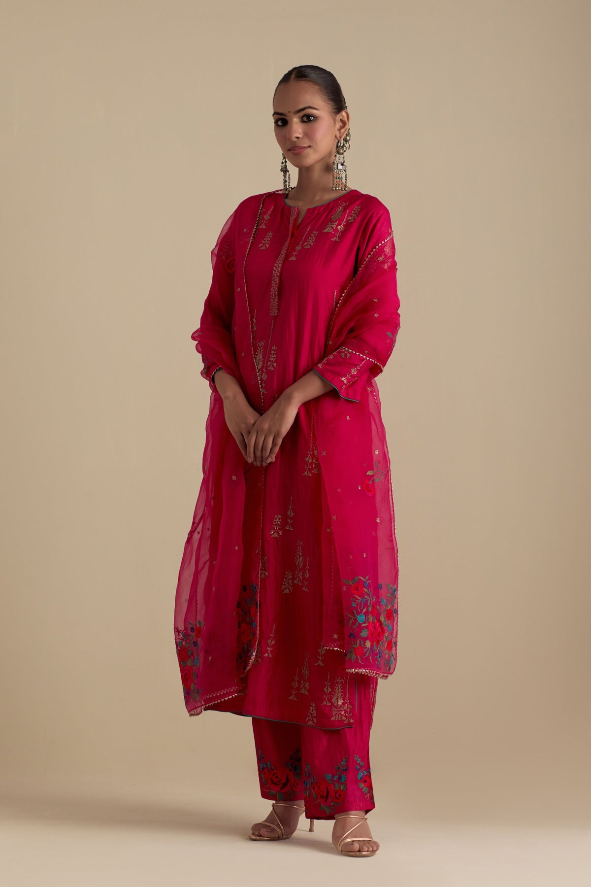 Fuchsia Silk Kurta Set